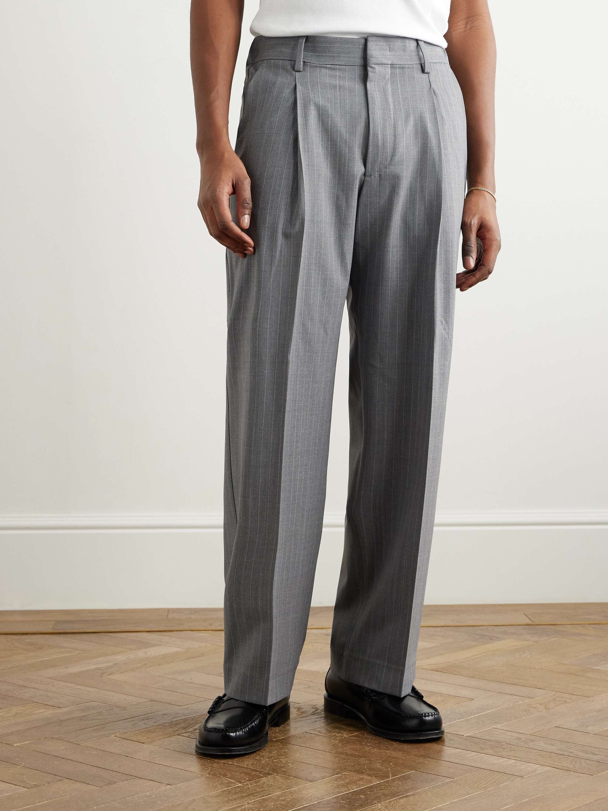 Kay 1088 Tapered Pleated Pinstriped Recycled Woven Trousers view