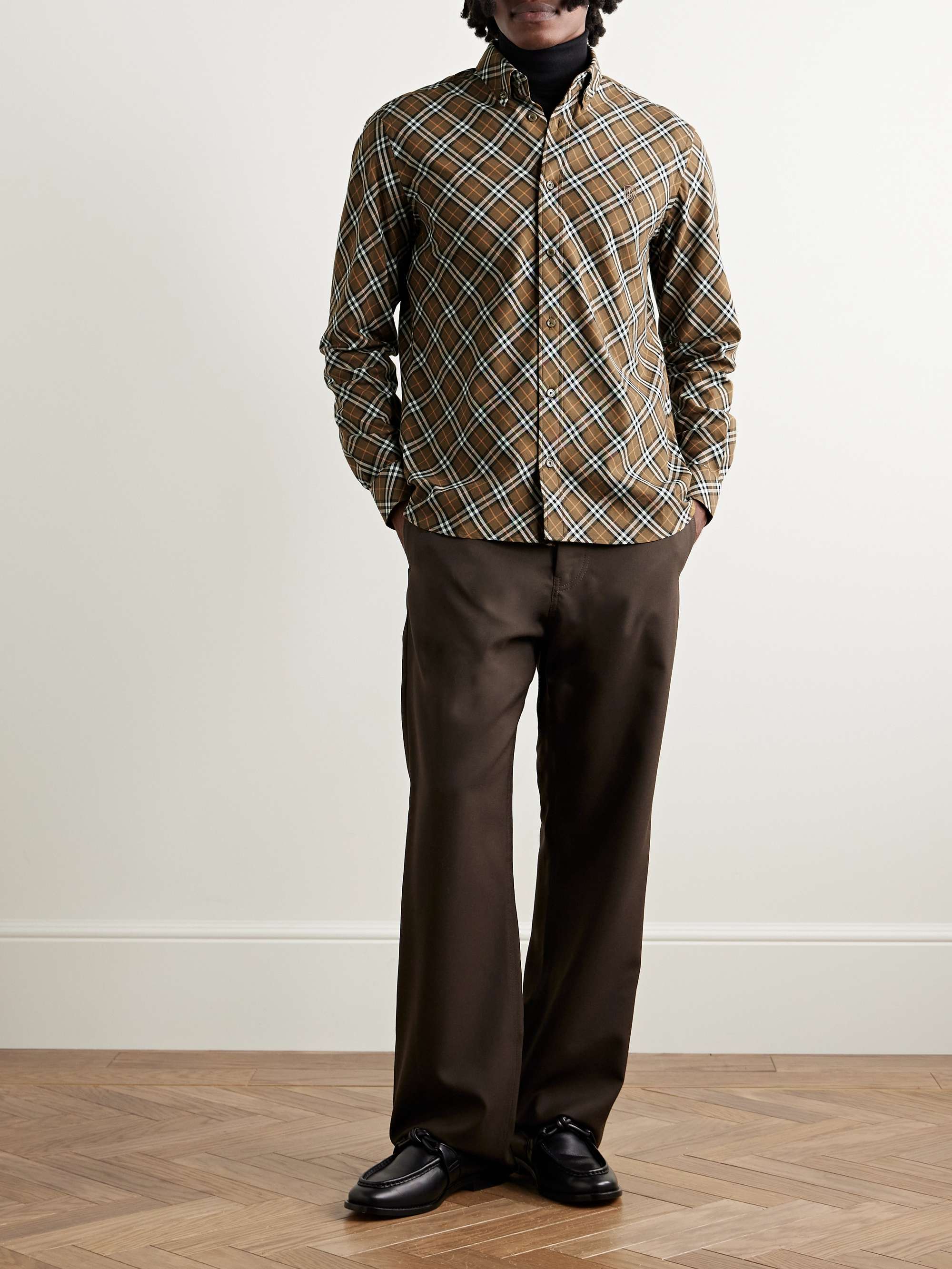 Button-Down Collar Logo-Embroidered Checked Cotton-Flannel Shirt view