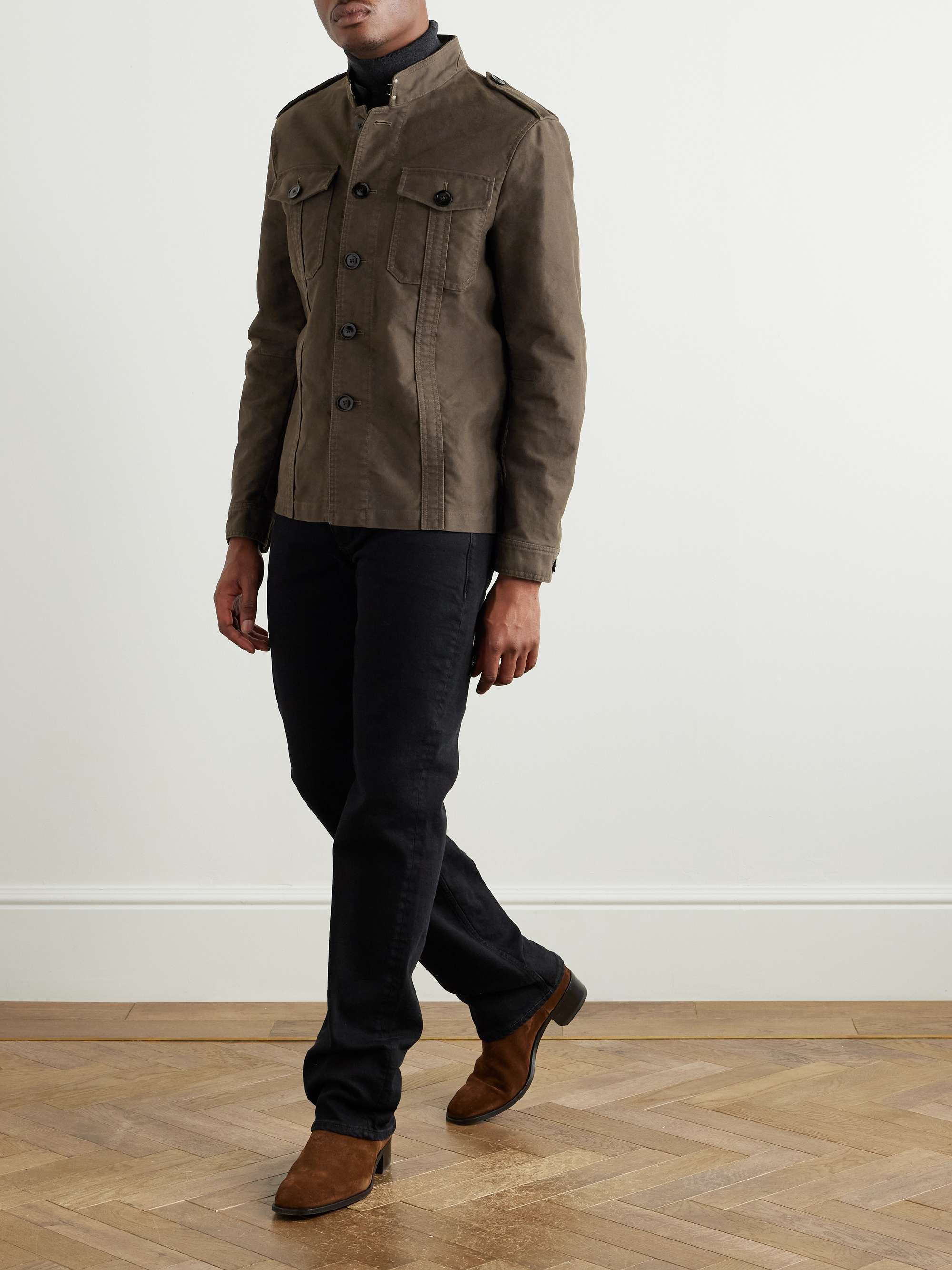 Leather-Trimmed Cotton Field Jacket view