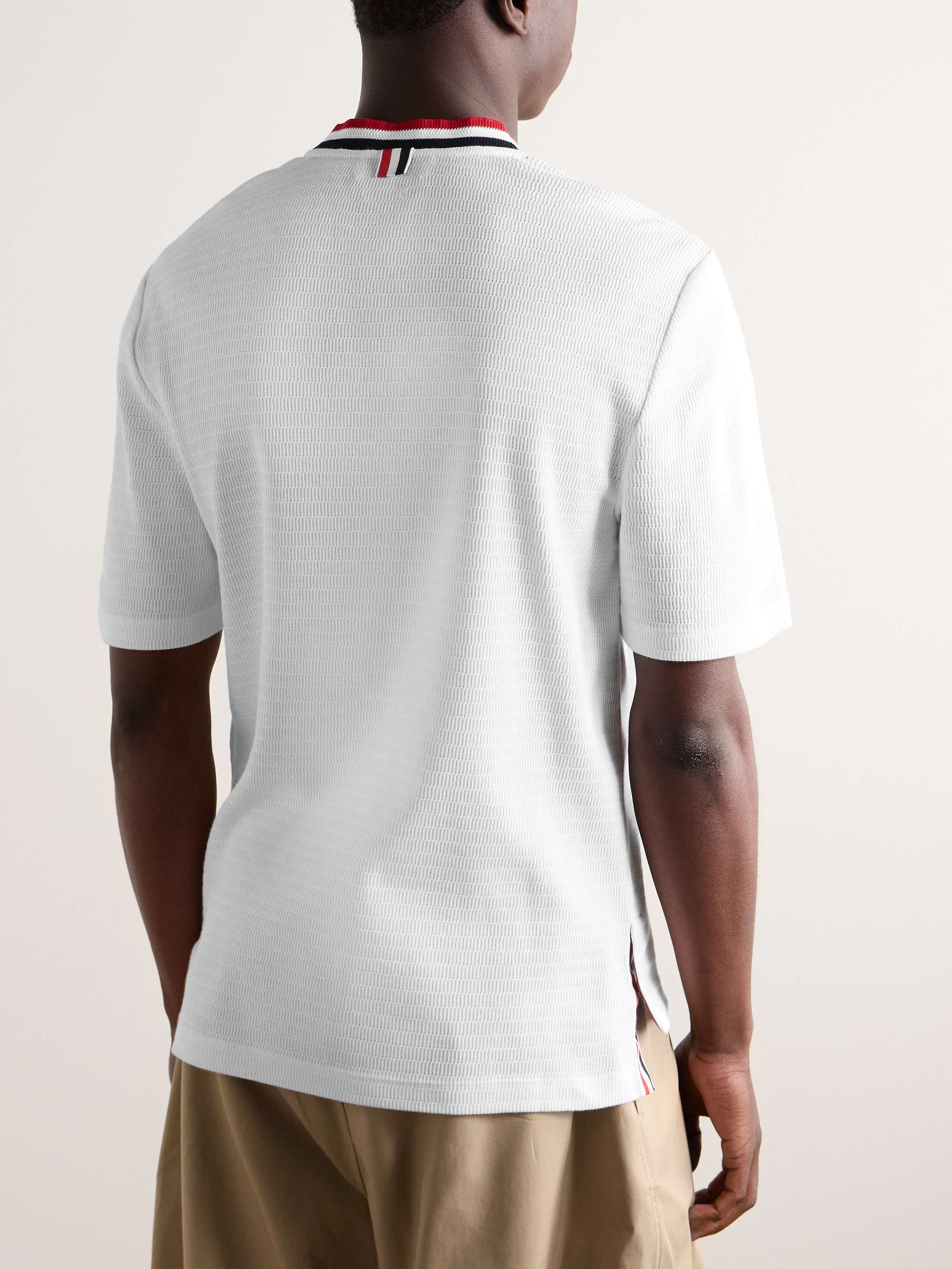 Logo-Appliquéd Striped Pointelle-Knit Cotton T-Shirt view