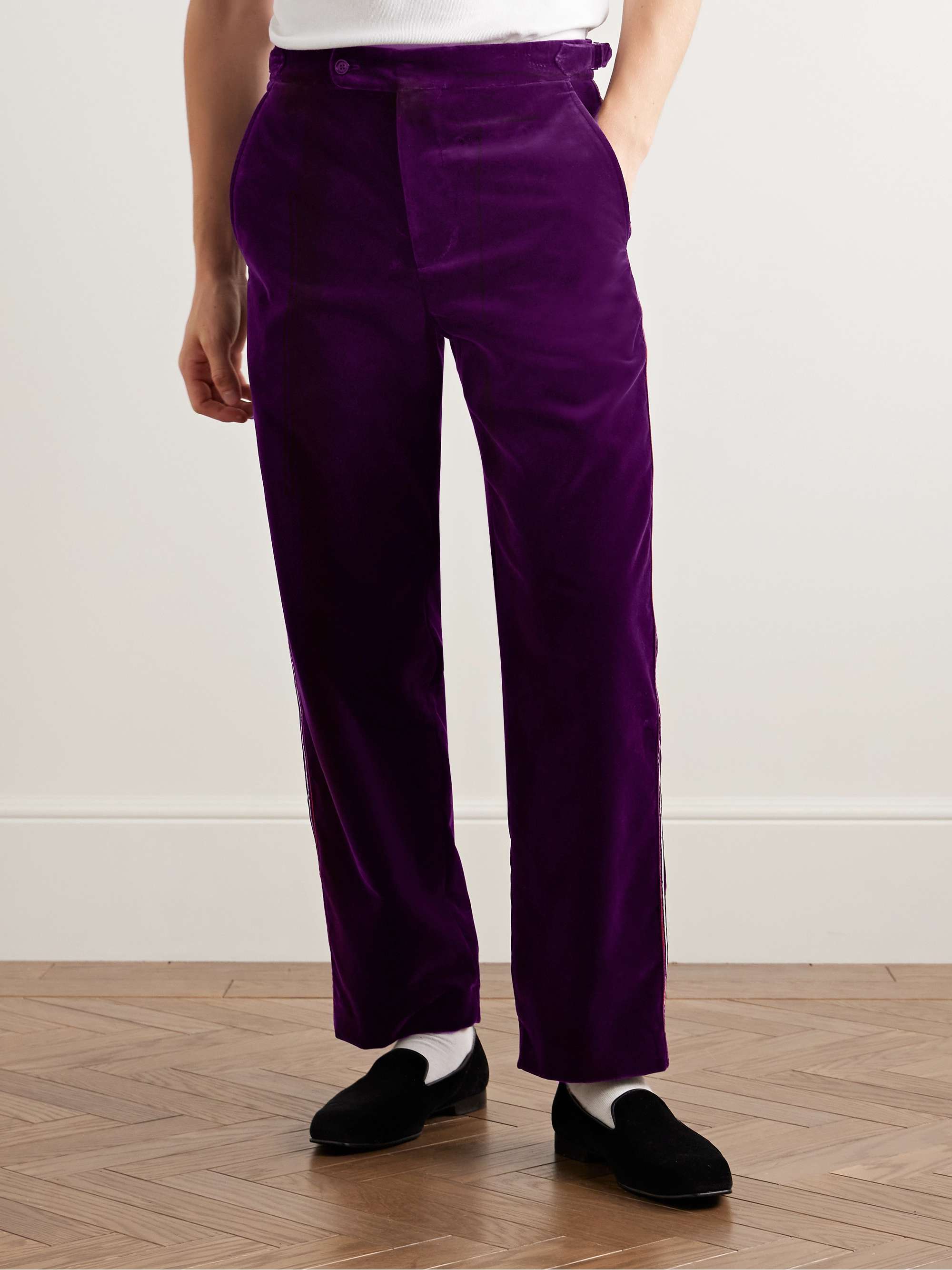 Showcase Straight-Leg Soutache-Trimmed Cotton-Velvet Suit Trousers view