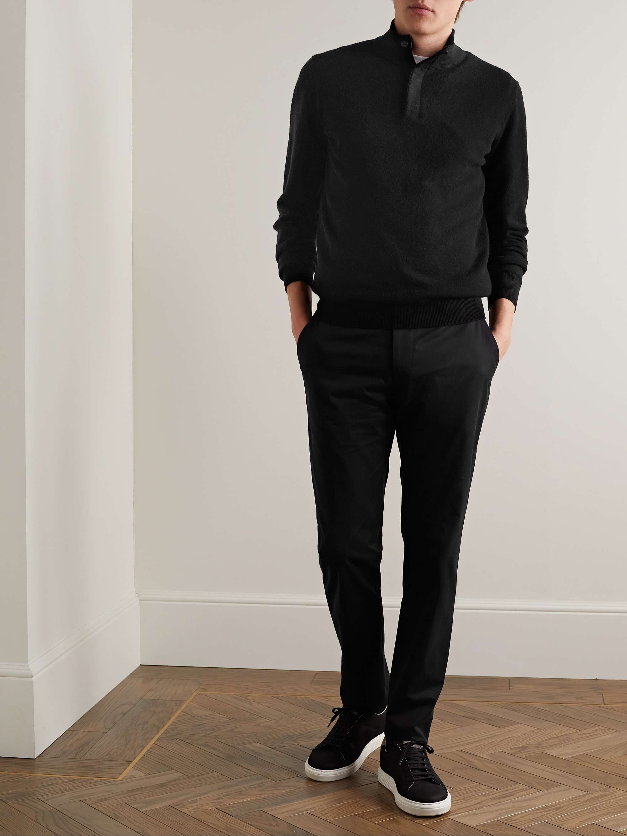 Oasi Nubuck-Trimmed Cashmere Half-Zip Sweater view