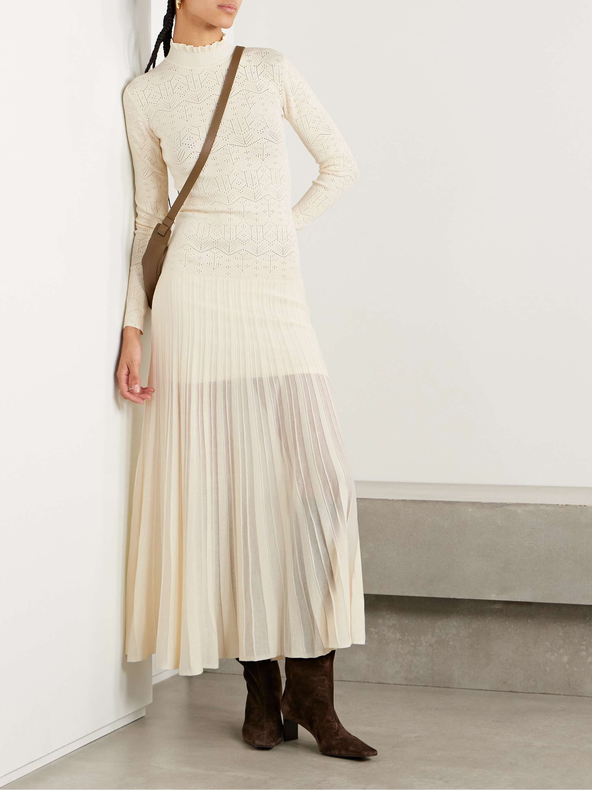 Gisole paneled pointelle-knit turtleneck maxi dress view