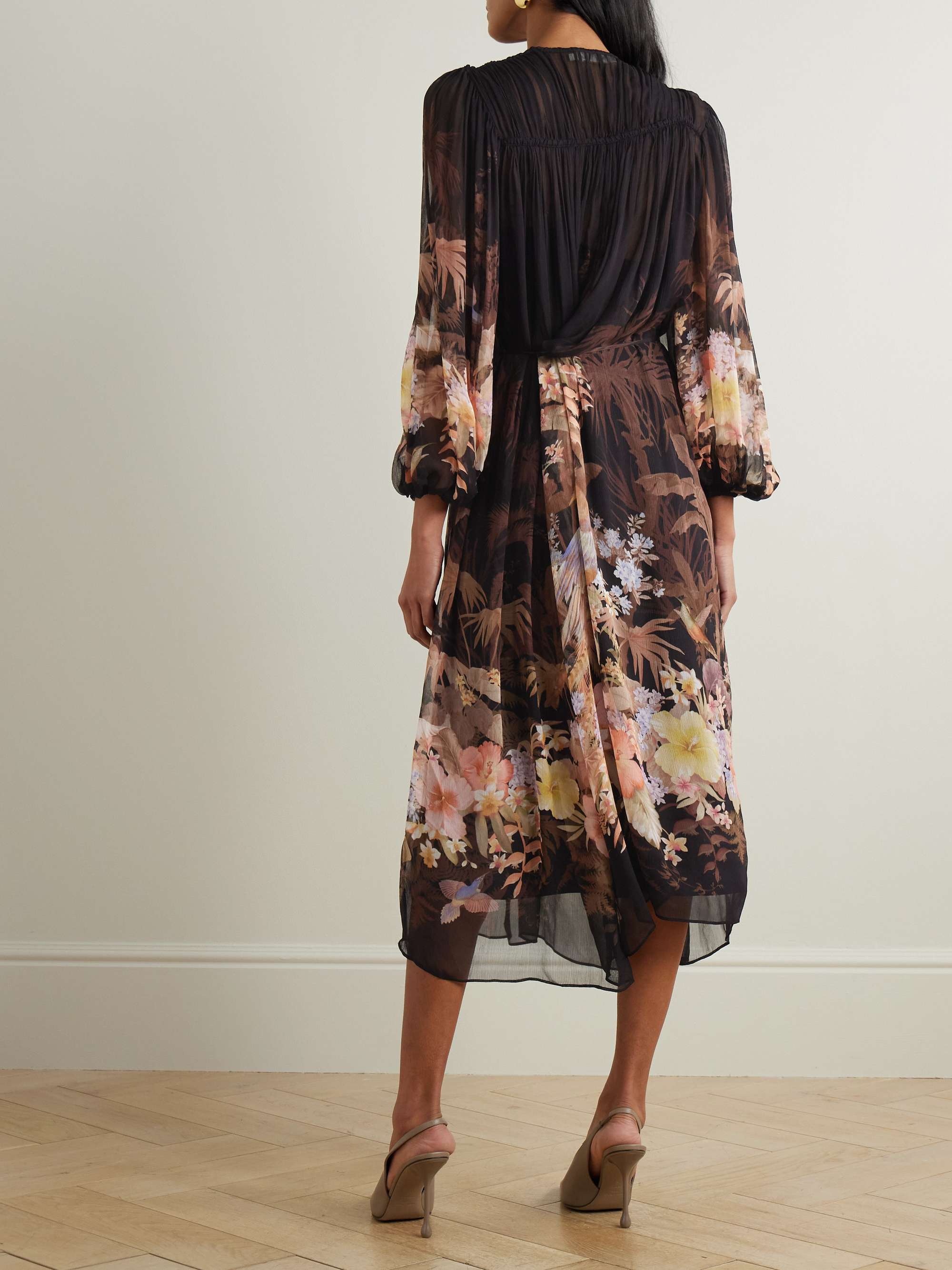 Illuminate Drawn belted gathered printed crepon midi dress view