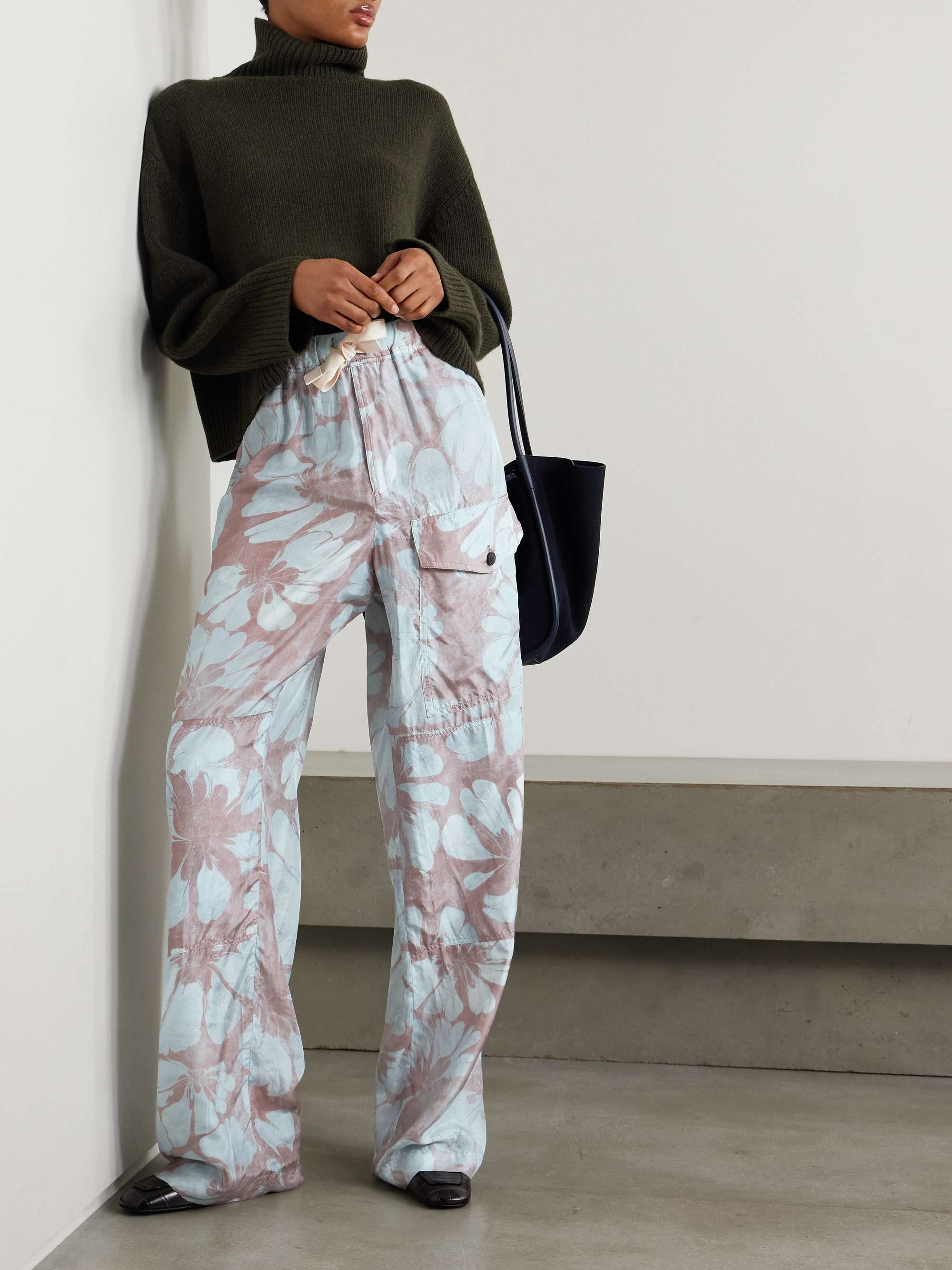 Grosgrain-trimmed floral-print silk-voile wide-leg pants view