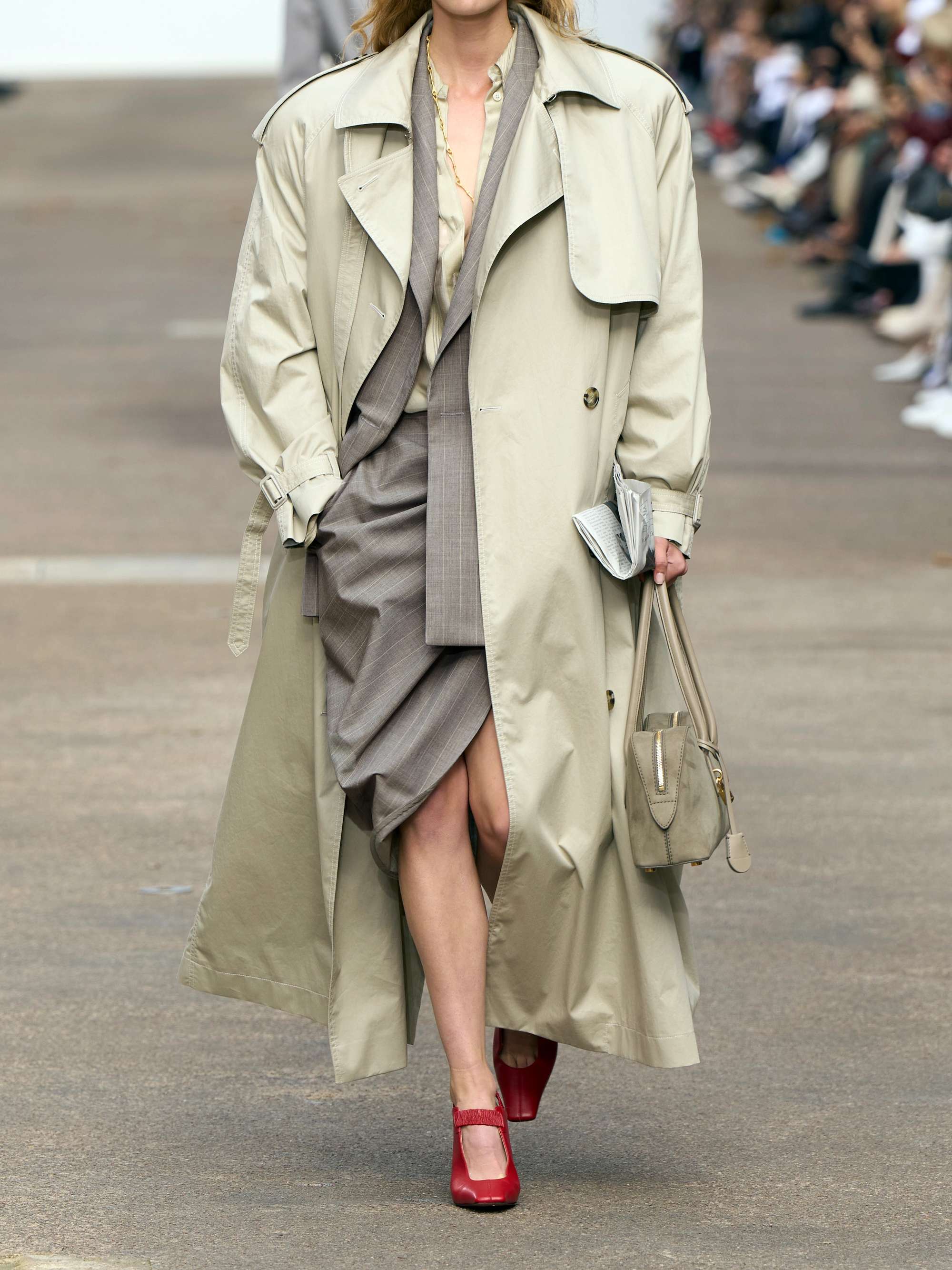 Draped striped wool-crepe skirt view