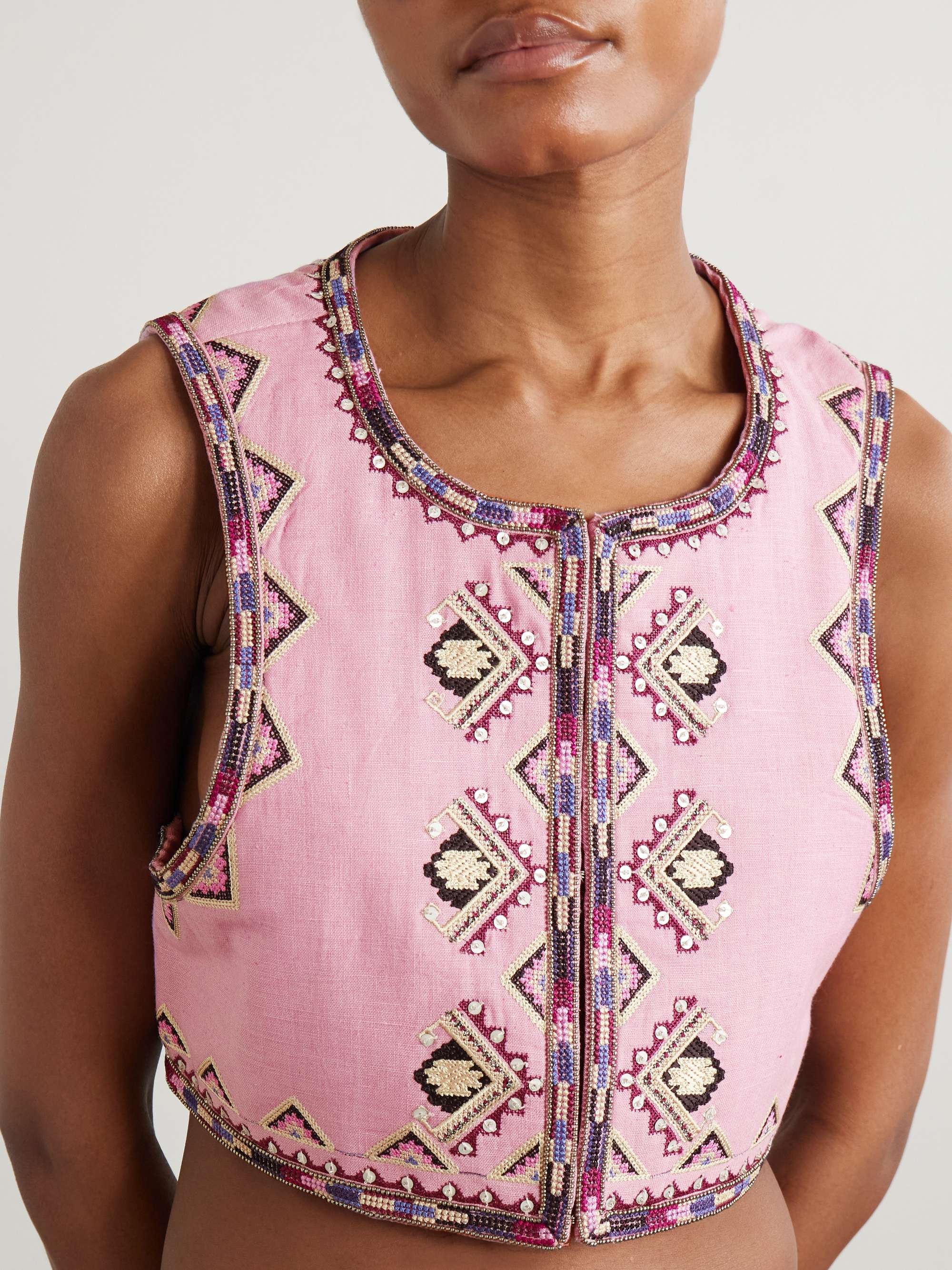 Zaori cropped embellished embroidered silk-gauze vest view