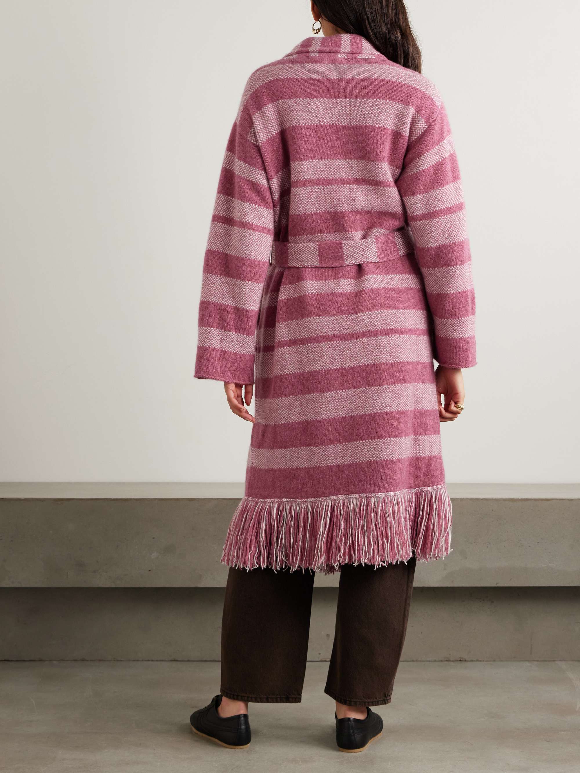 Subway belted fringed striped cashmere cardigan view