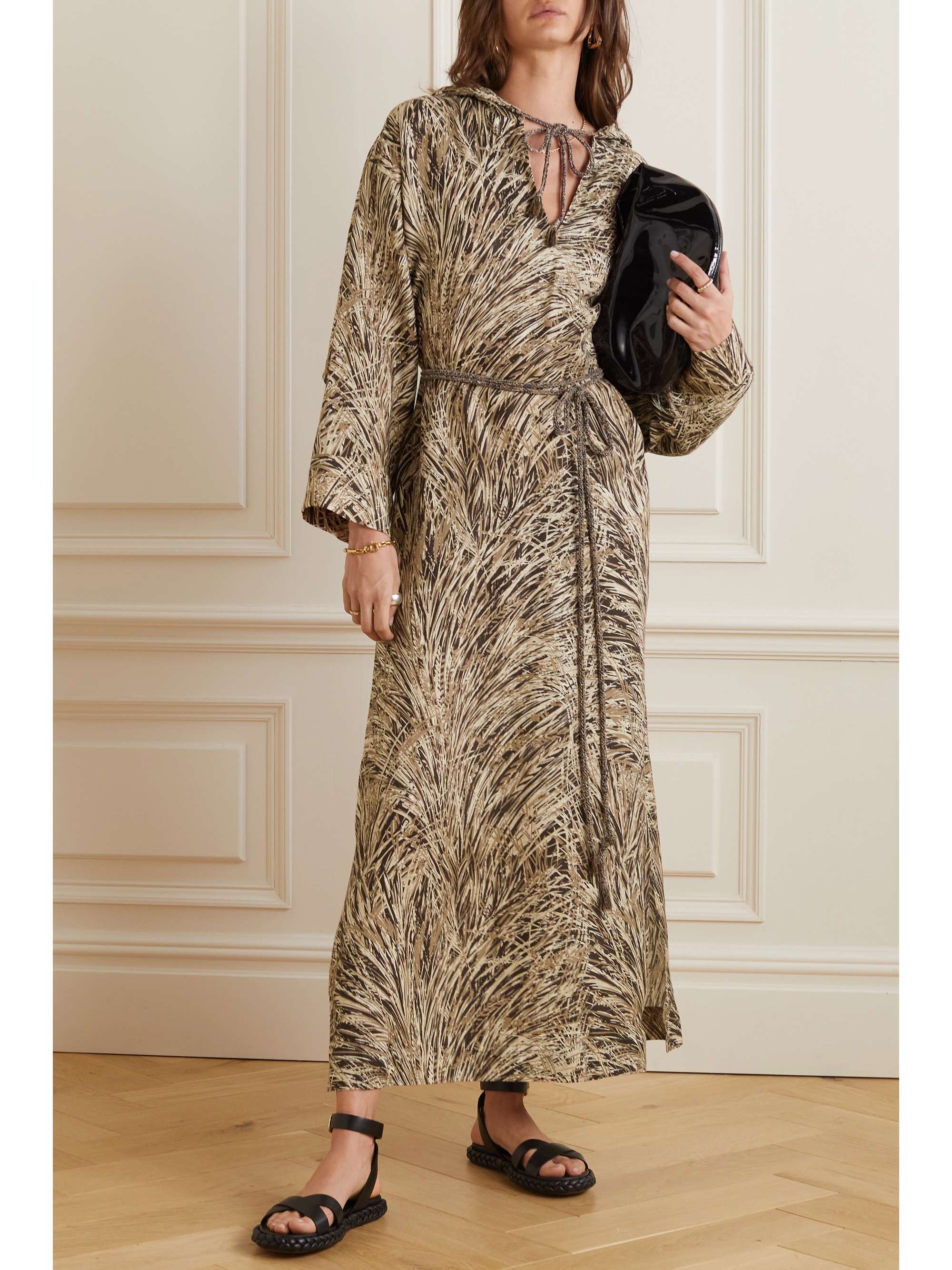 Lauraine belted printed hooded linen maxi dress view