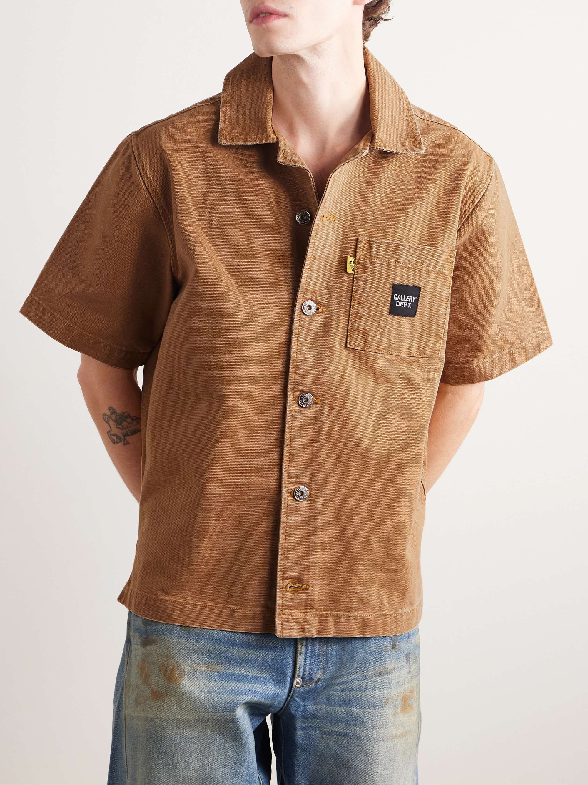 Parker Camp-Collar Logo-Appliquéd Printed Cotton-Canvas Shirt view