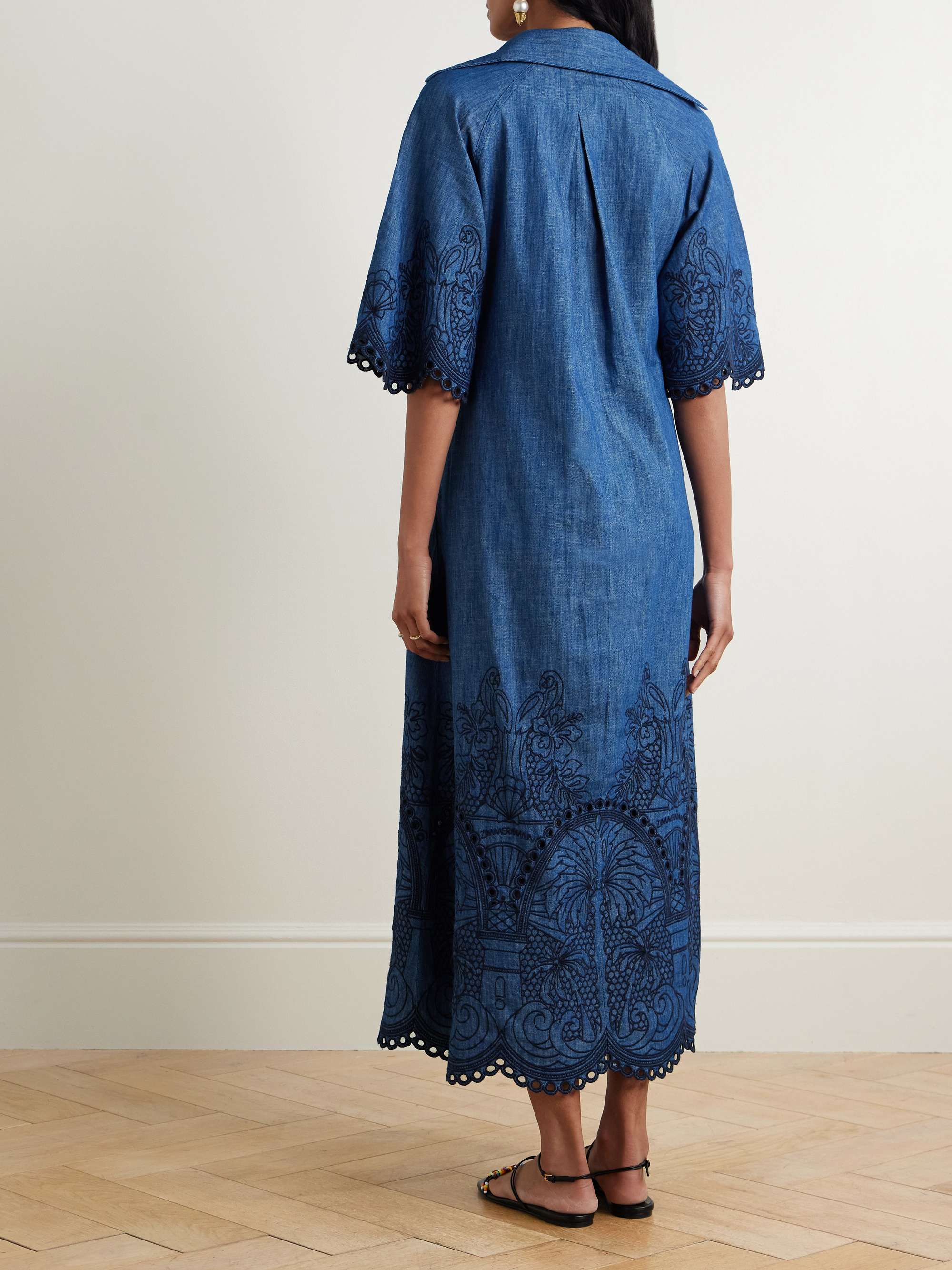 Coco embellished embroidered denim midi dress view