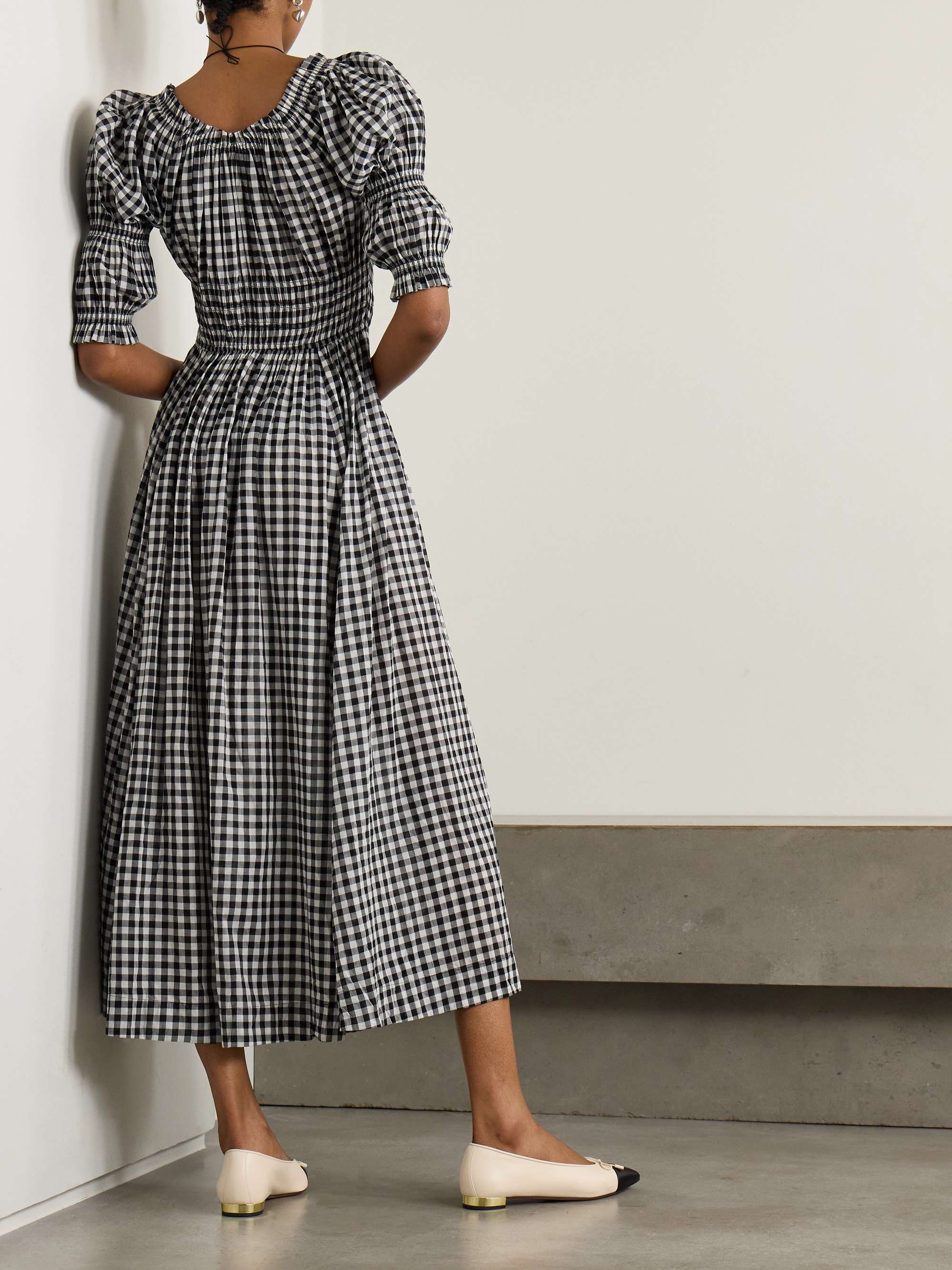 Ischia shirred gingham cotton-voile midi dress view