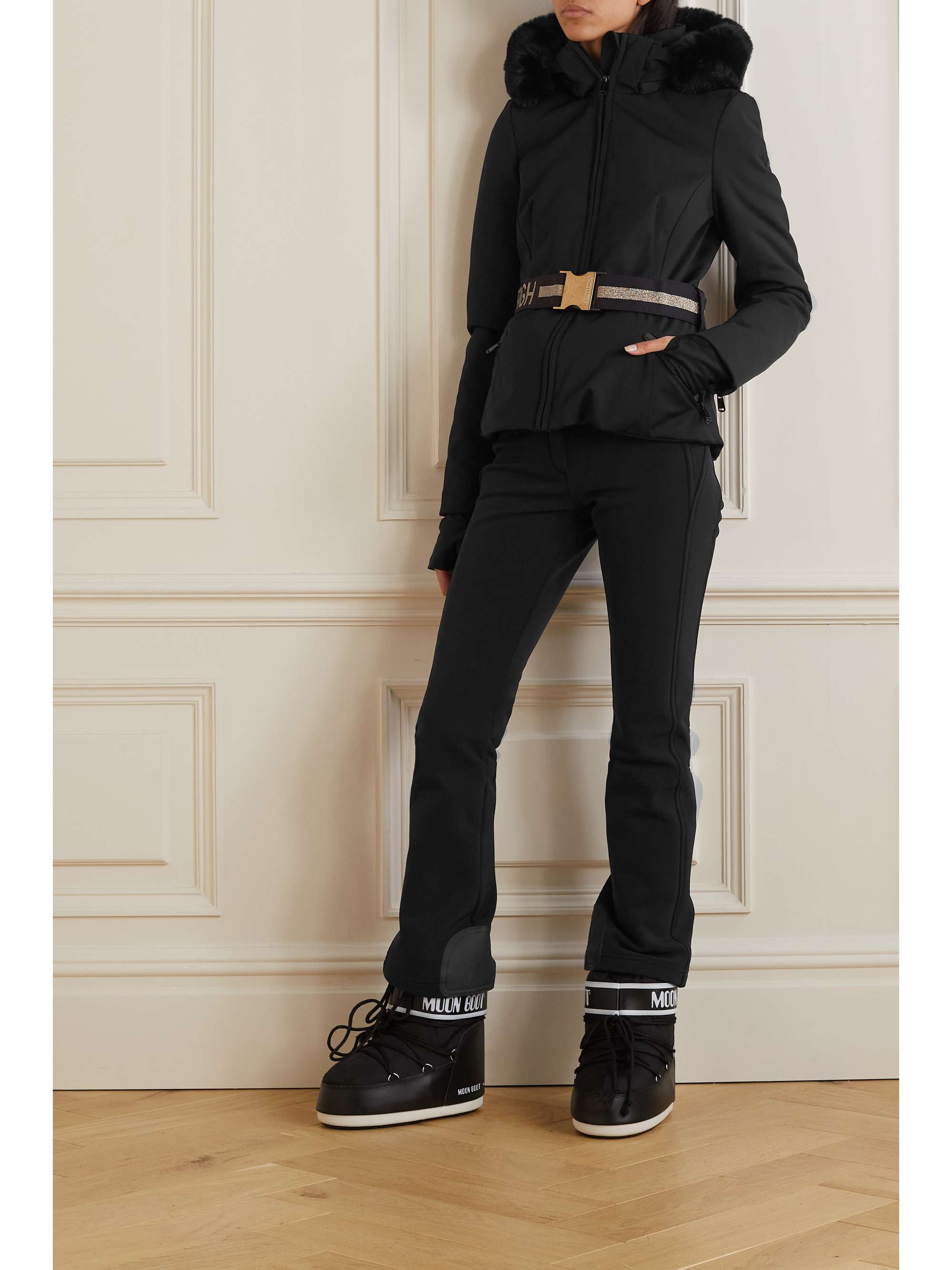 Hida hooded belted faux fur-trimmed down ski jacket view