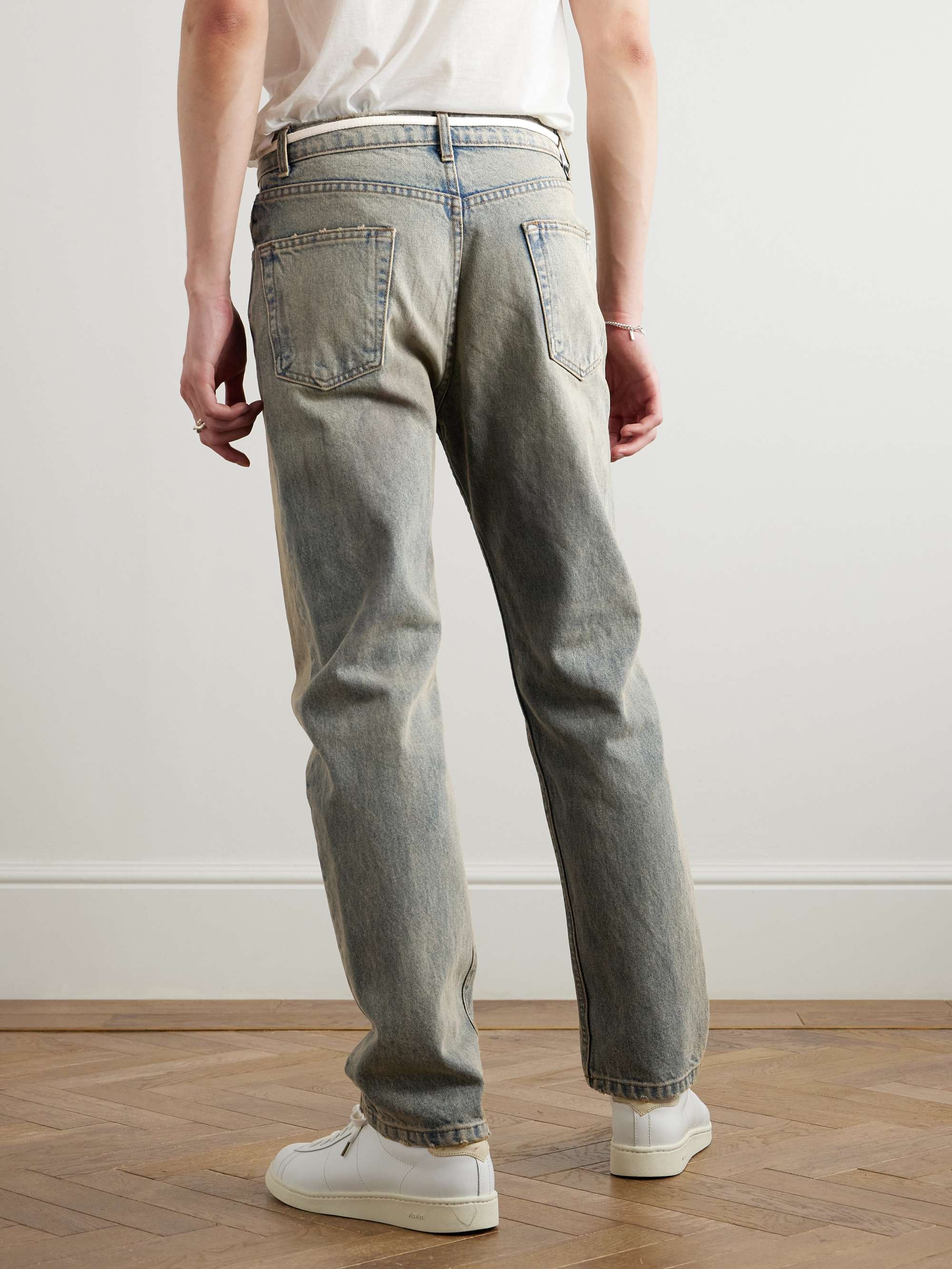 Fathers Way Slim-Fit Straight-Leg Belted Distressed Printed Jeans view