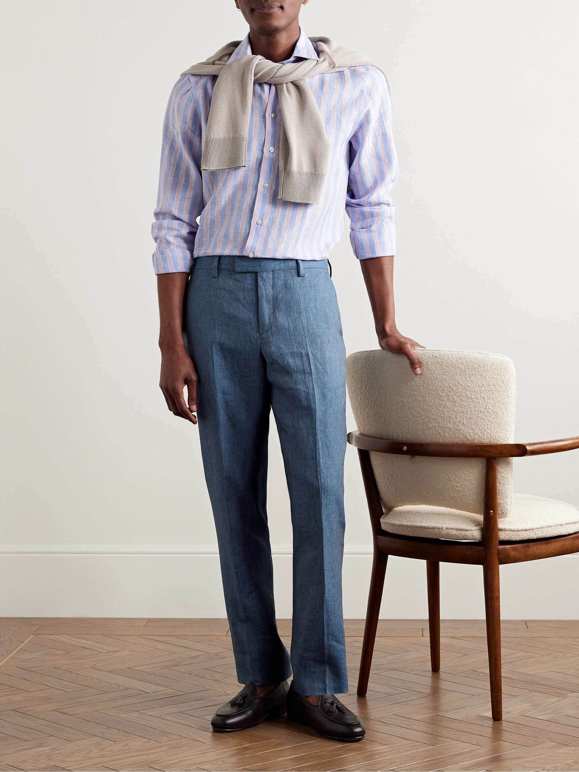 Slim-Fit Tapered Linen Trousers view