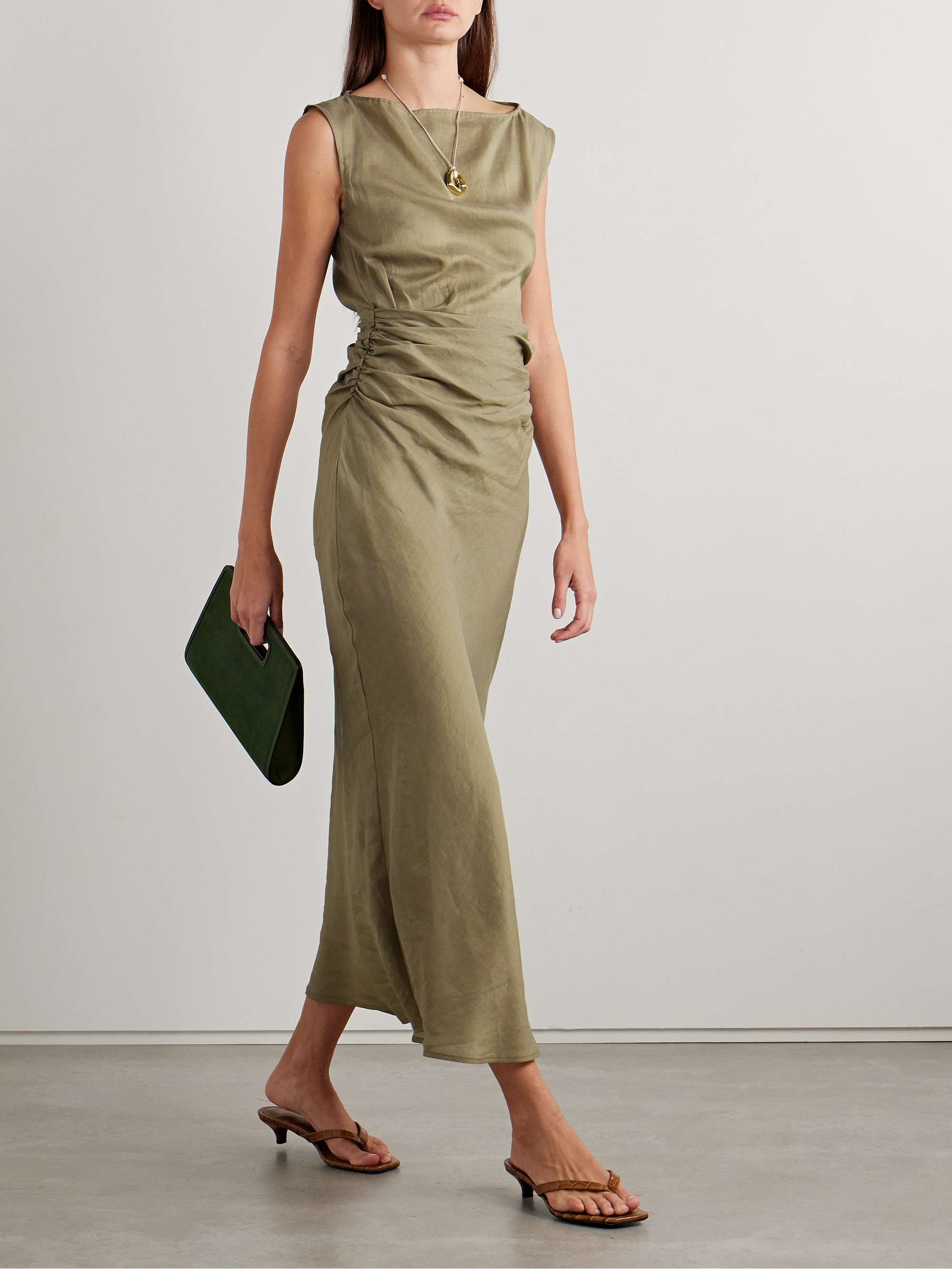 Adelia ruched ramie and silk-blend voile maxi dress view