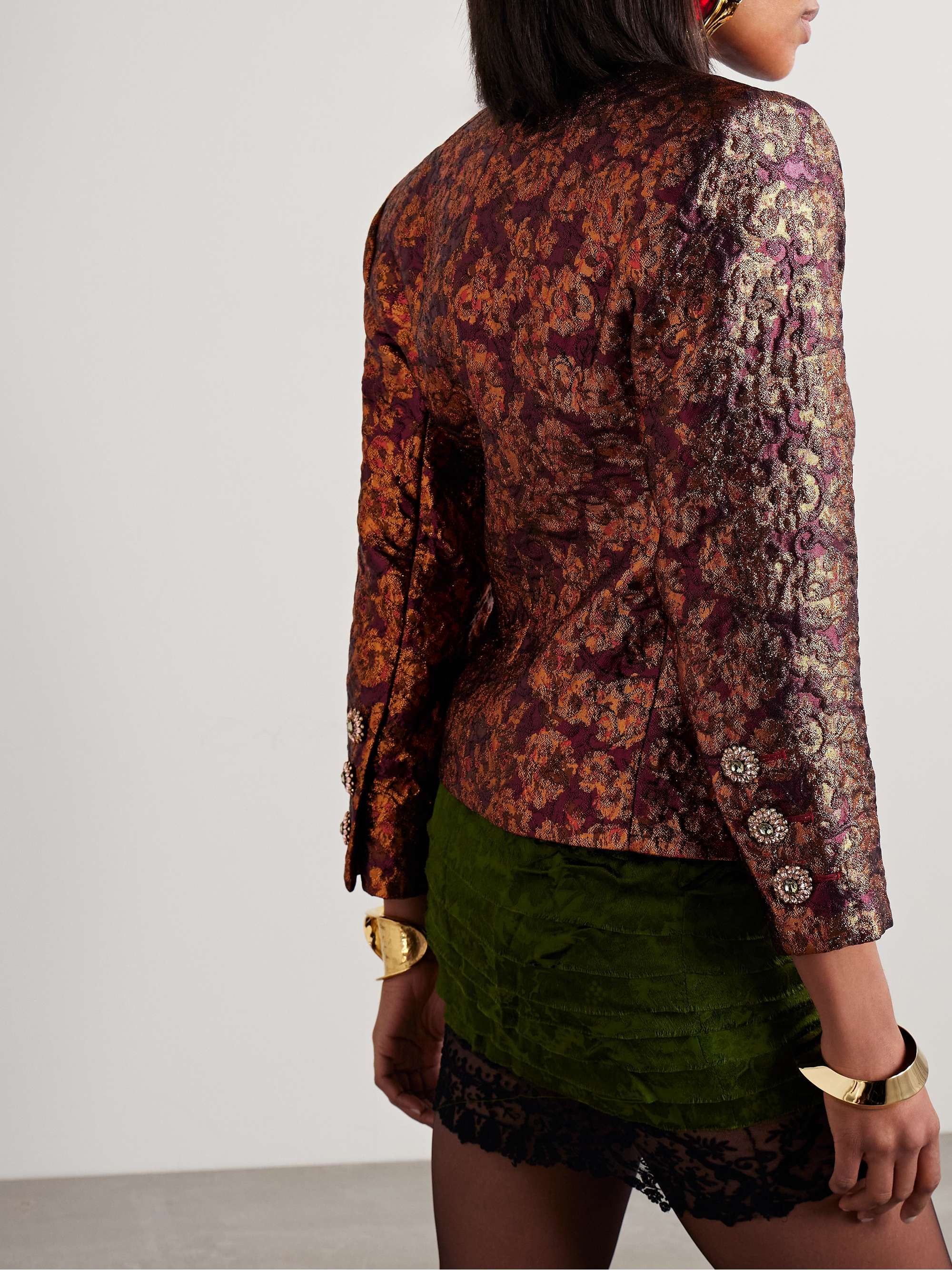 Crystal-embellished metallic wool-blend brocade jacket view