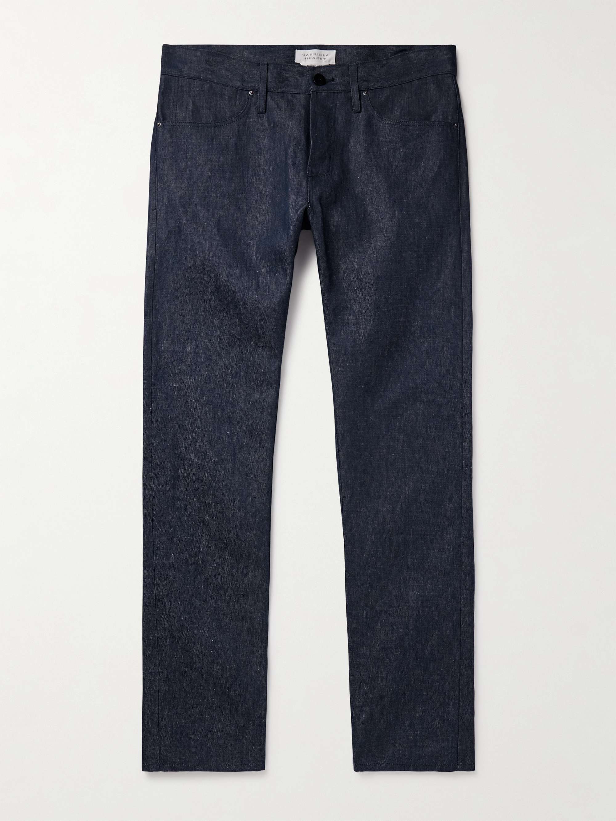 Anthony Slim-Fit Straight-Leg Cotton and Linen-Blend Chambray Trousers hero visual