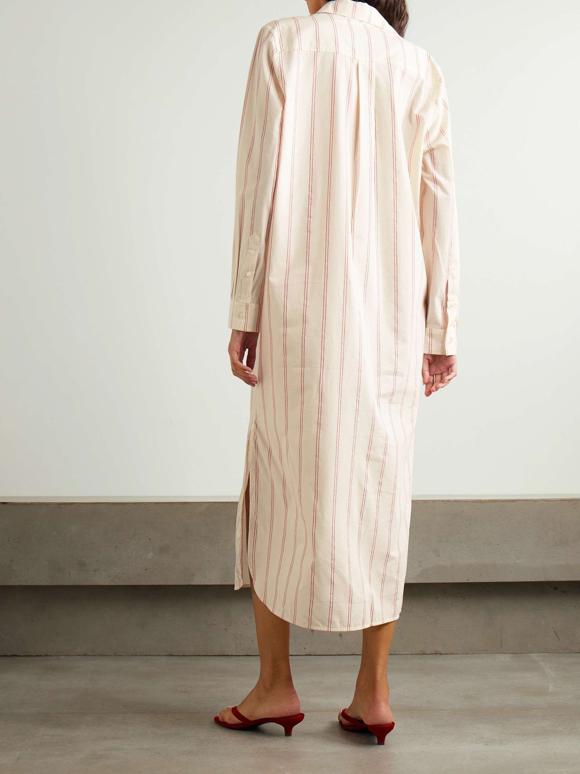 Striped cotton and silk-blend midi shirt dress view
