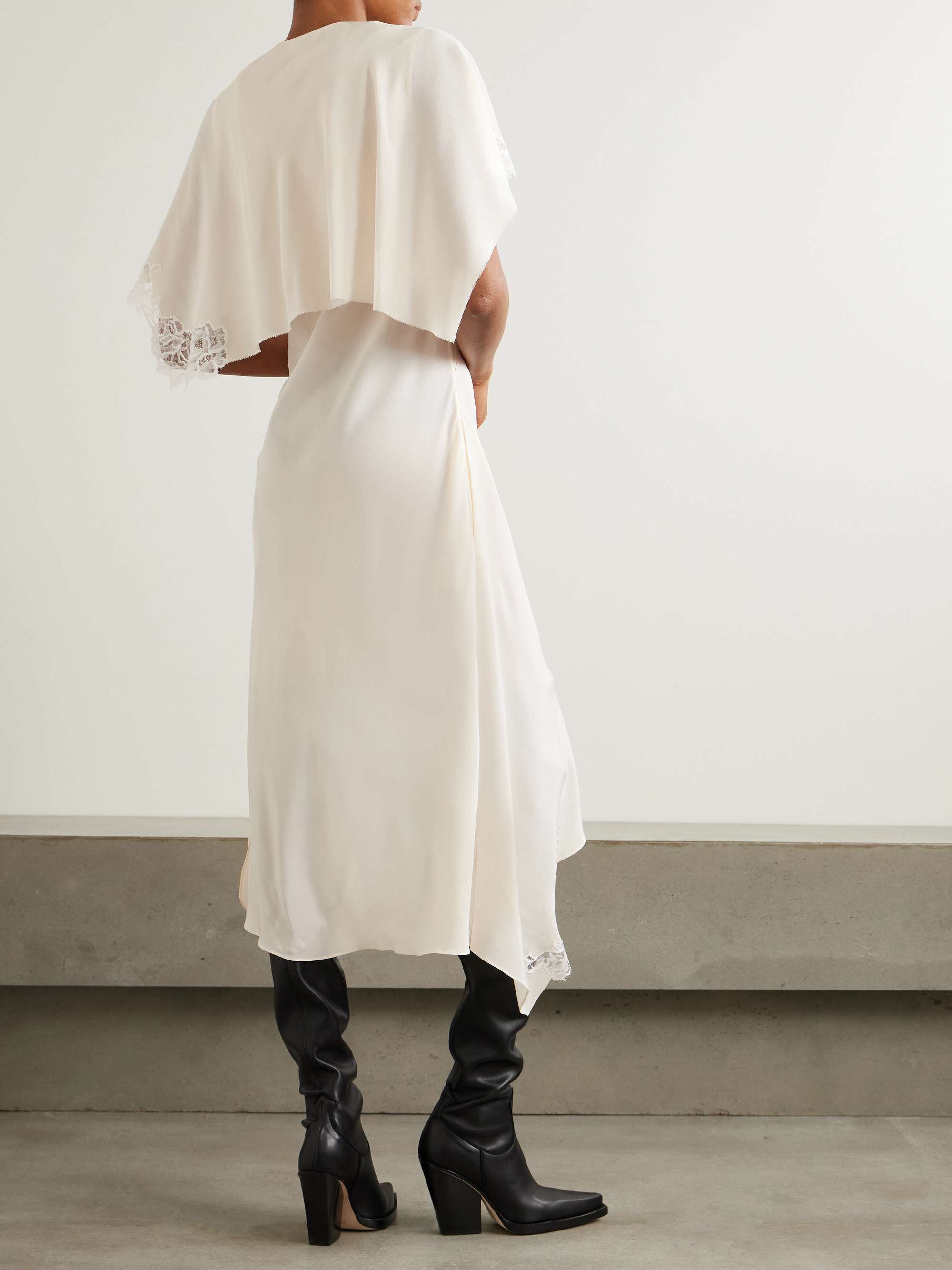 Layered lace-trimmed silk crepe de chine midi dress view