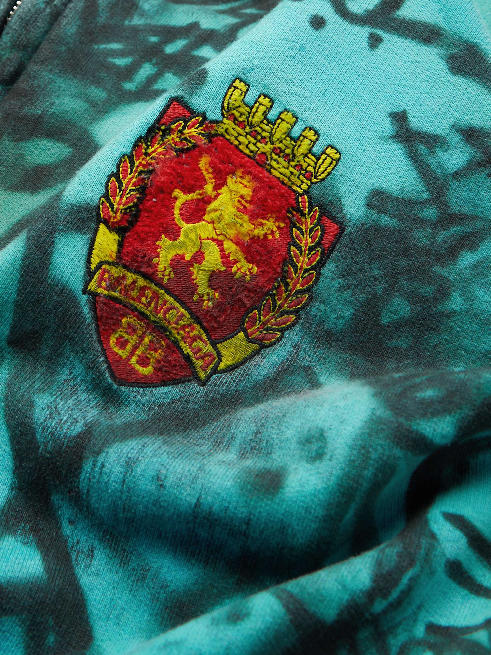 Logo-Appliquéd Distressed Printed Cotton-Jersey Zip-Up Hoodie view