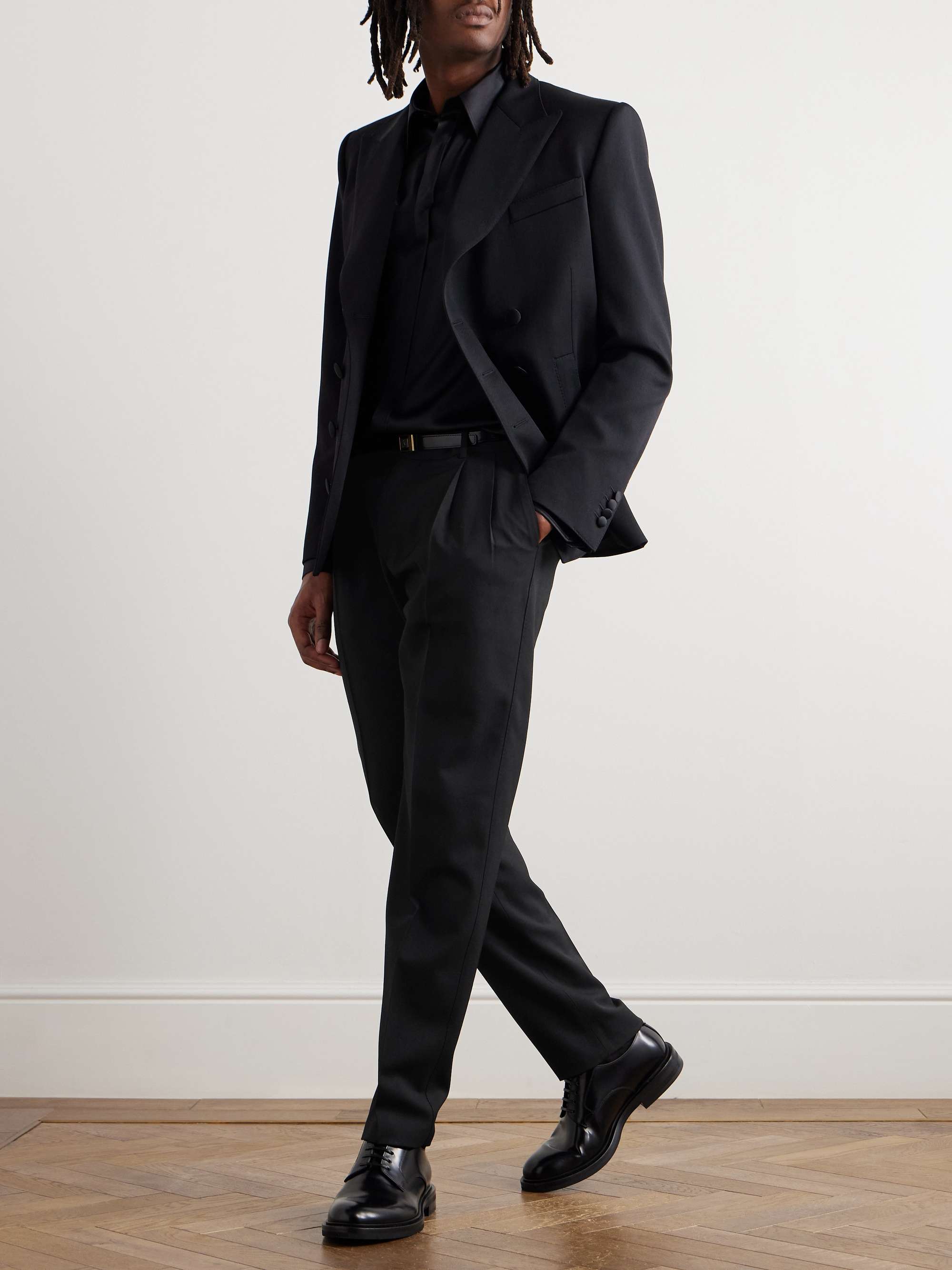 Straight-Leg Pleated Wool-Blend Twill Trousers view