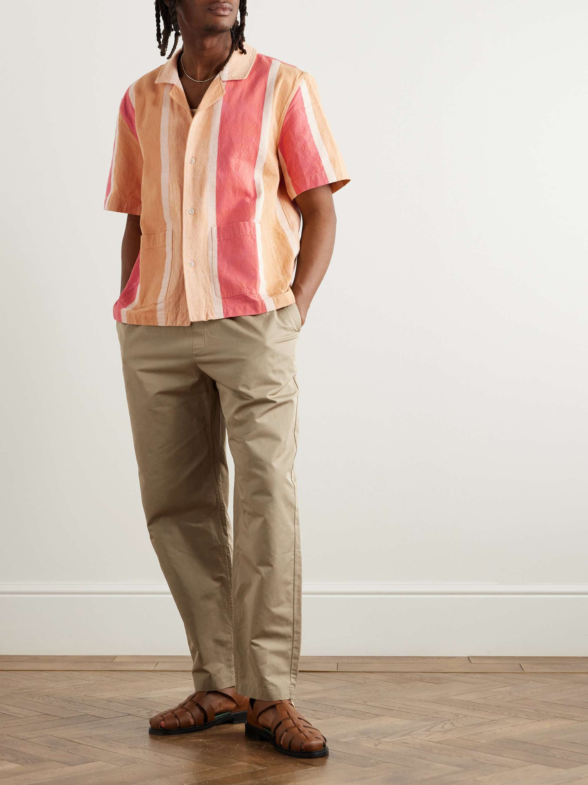 Banasa Straight-Leg Cotton and Linen-Blend Flannel Trousers view