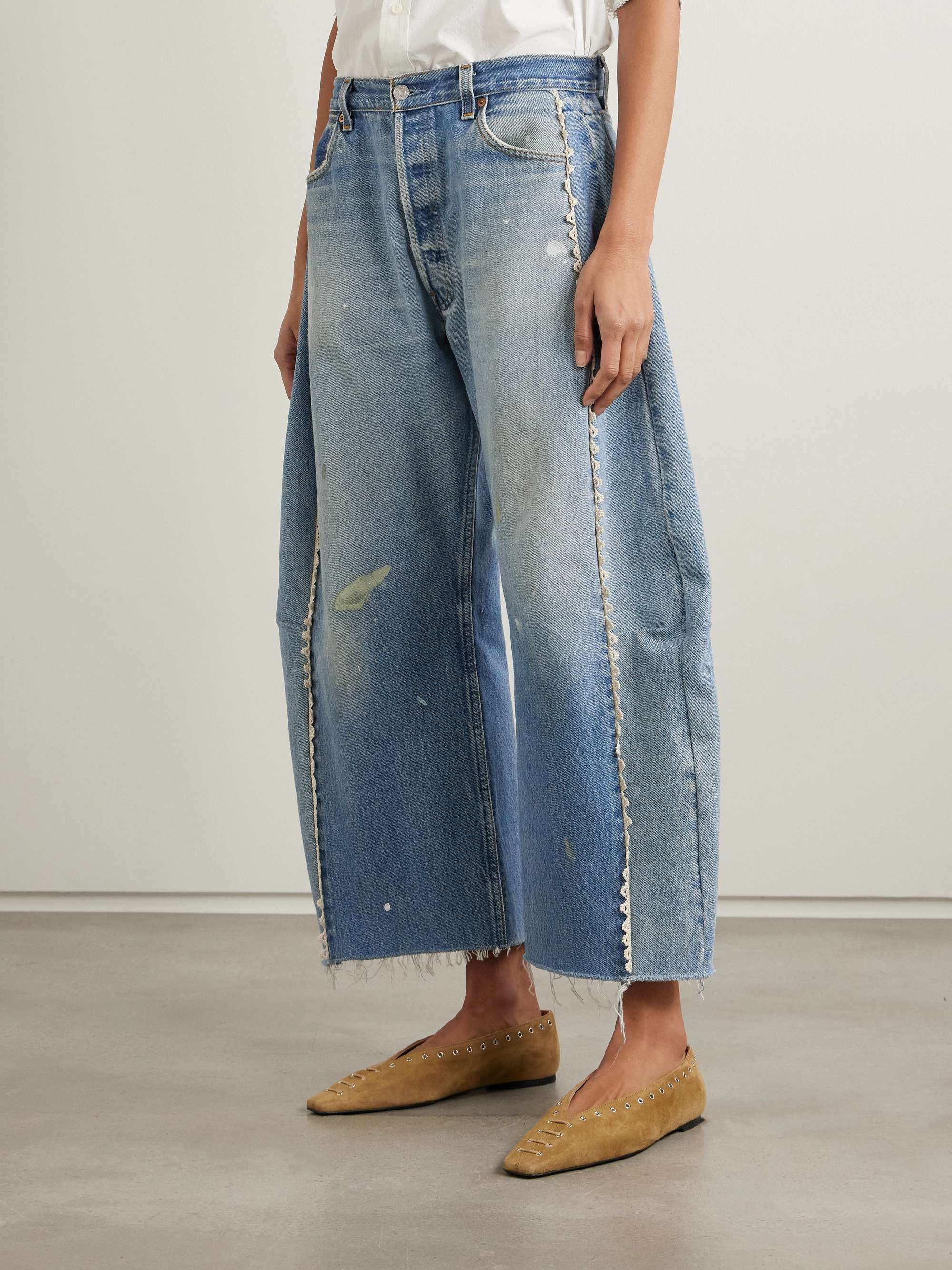 Vintage Lasso high-rise lace-trimmed distressed barrel-leg jeans view