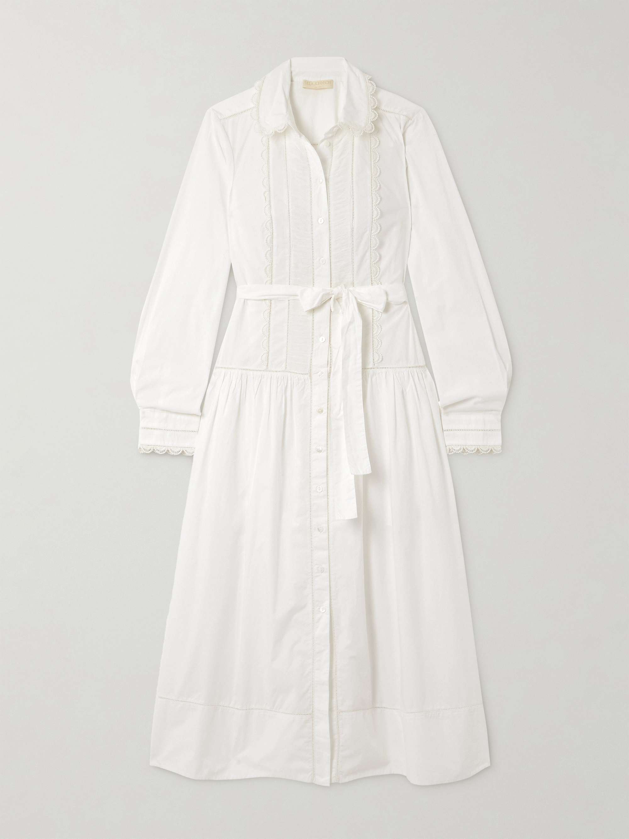 Ariane belted crocheted-trimmed cotton-poplin midi dress hero visual