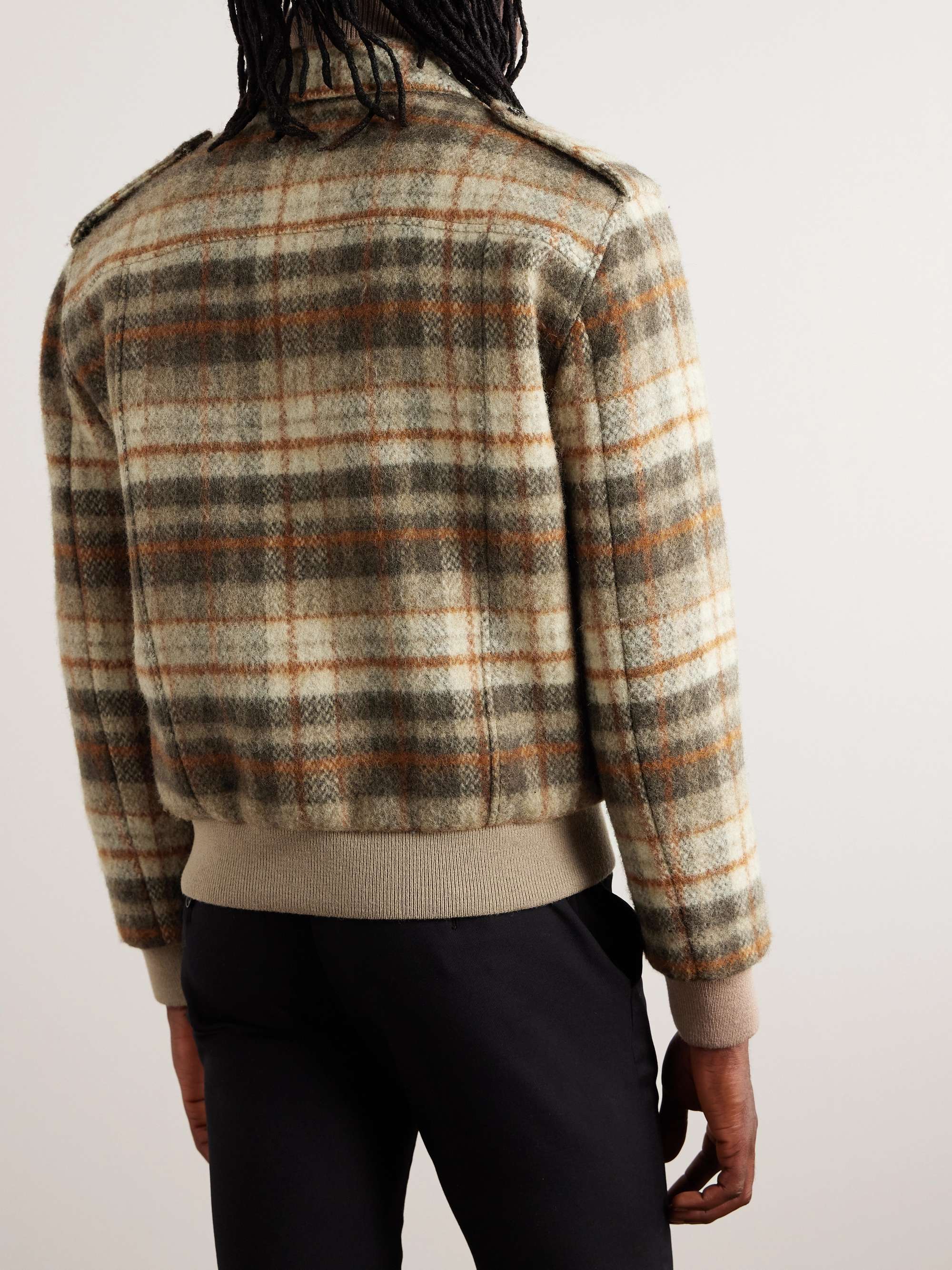 Slim-Fit Logo-Embroidered Checked Wool Jacket view
