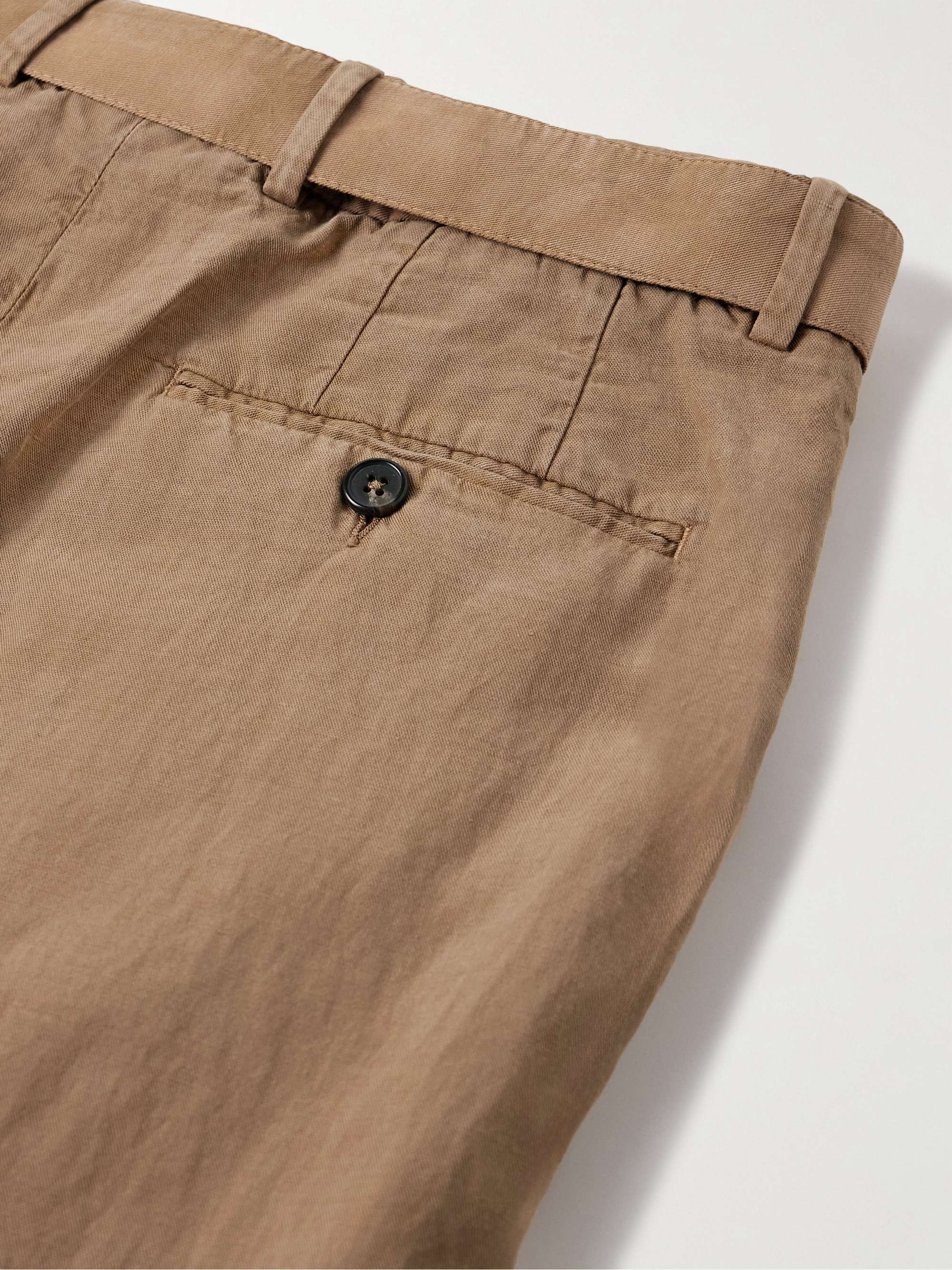 Pierre Tapered Pleated Belted Garment-Dyed Lyocell, Linen and Cotton-Blend Trousers view