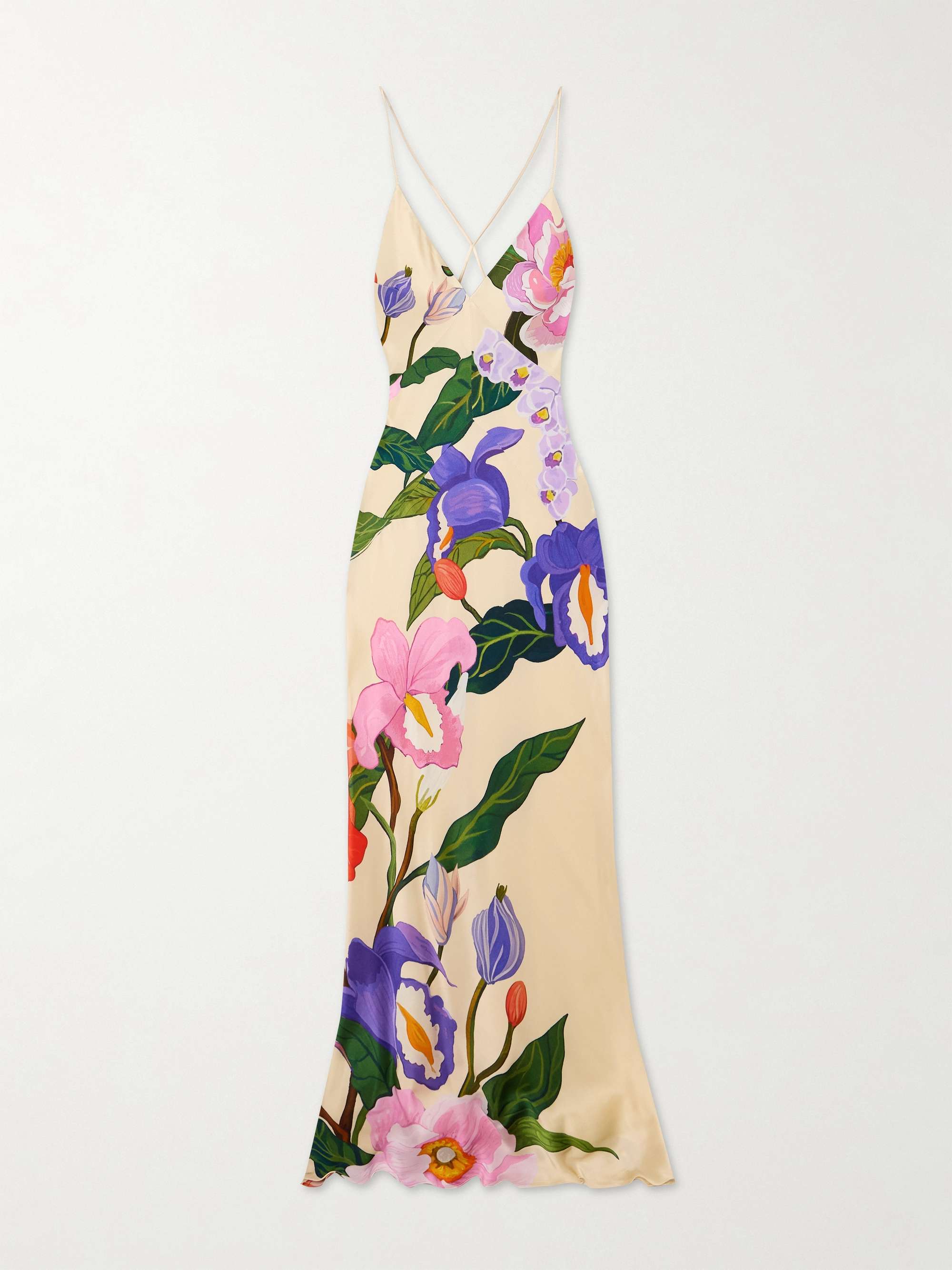 Olive floral-print satin-crepe maxi dress hero visual