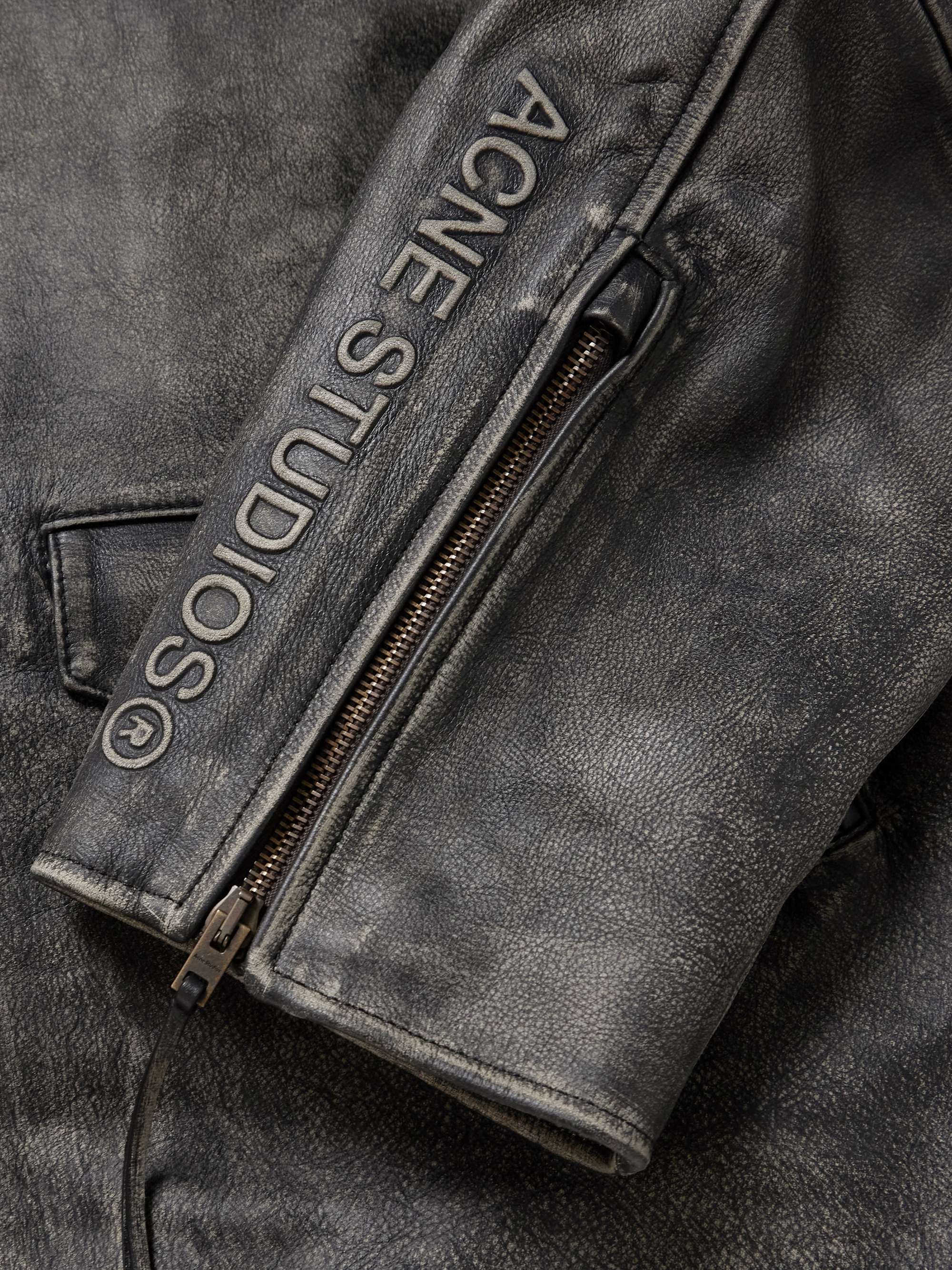 Logo-Embossed Leather Biker Jacket view