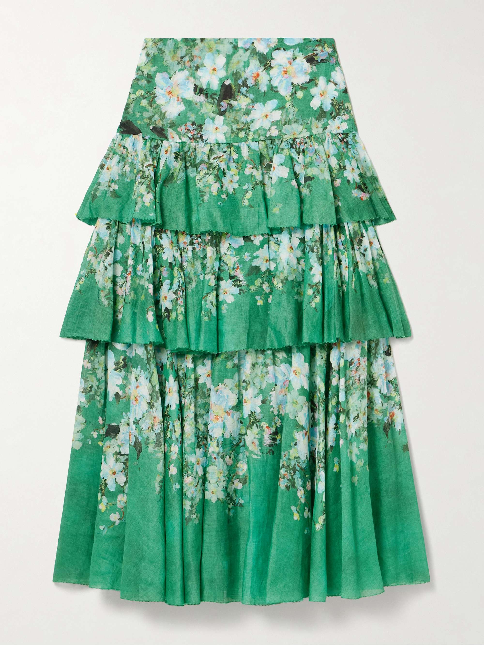 Everley tiered floral-print ramie maxi skirt hero visual