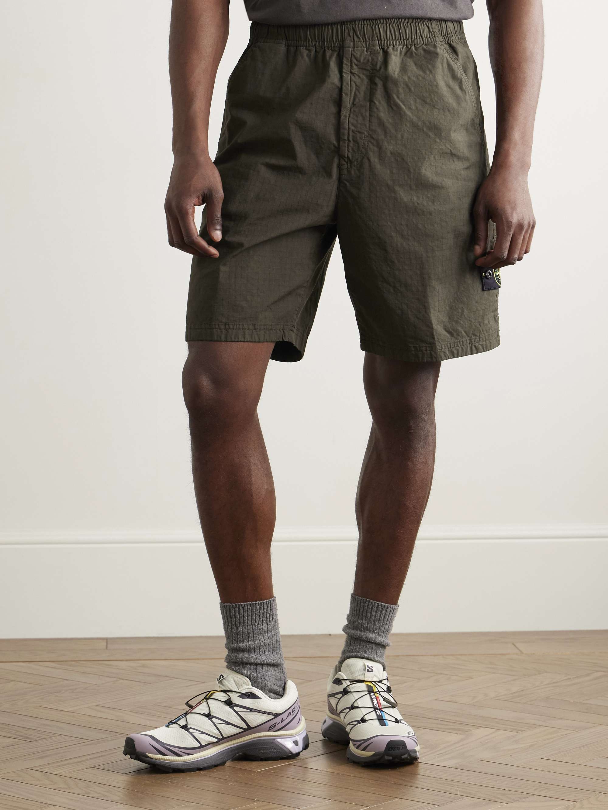 Straight-Leg Logo-Appliquéd Garment-Dyed Stretch Ripstop-TC Shorts view