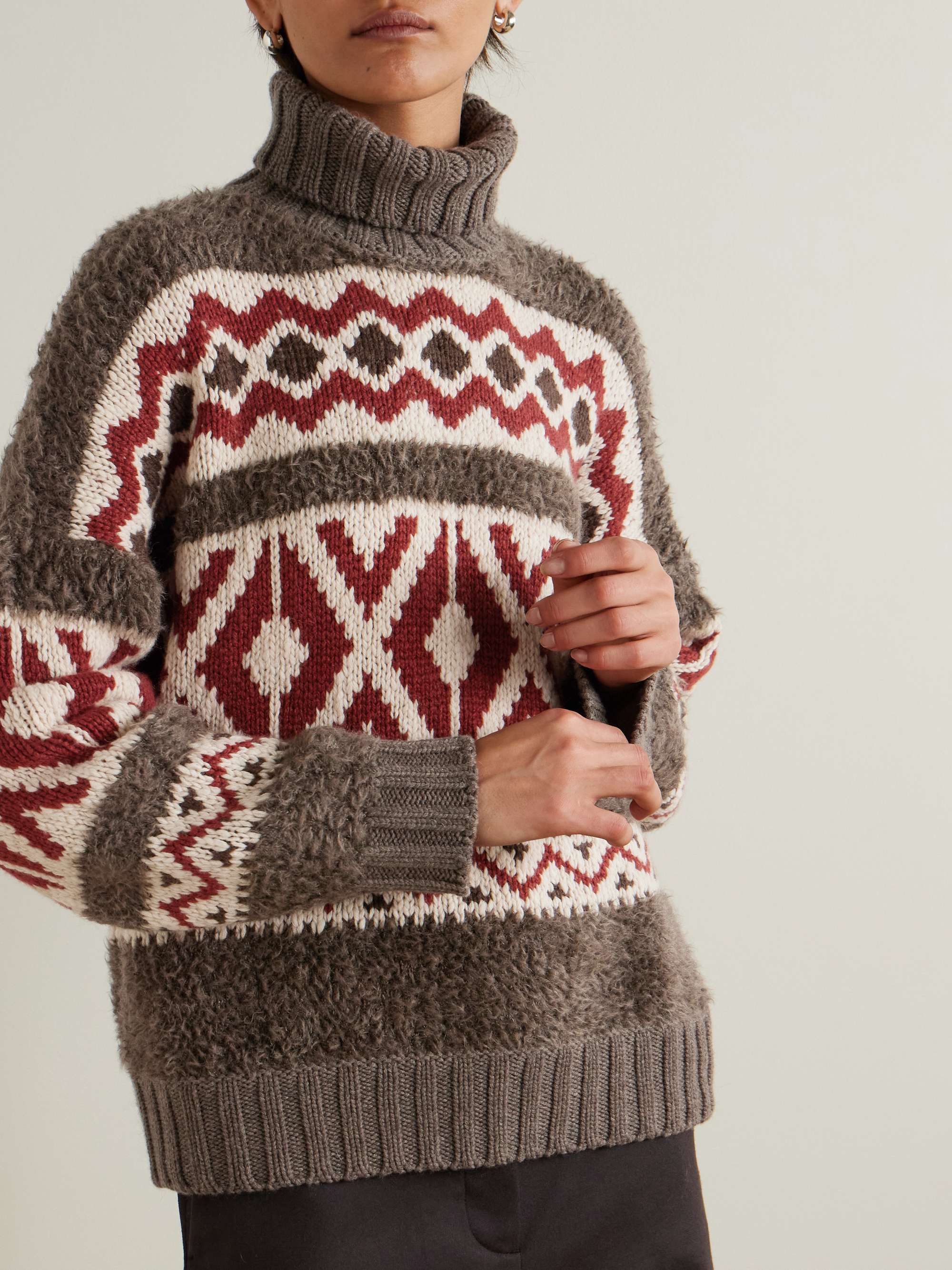 Paneled jacquard-knit wool and cashmere-blend and mohair-blend turtleneck sweater view