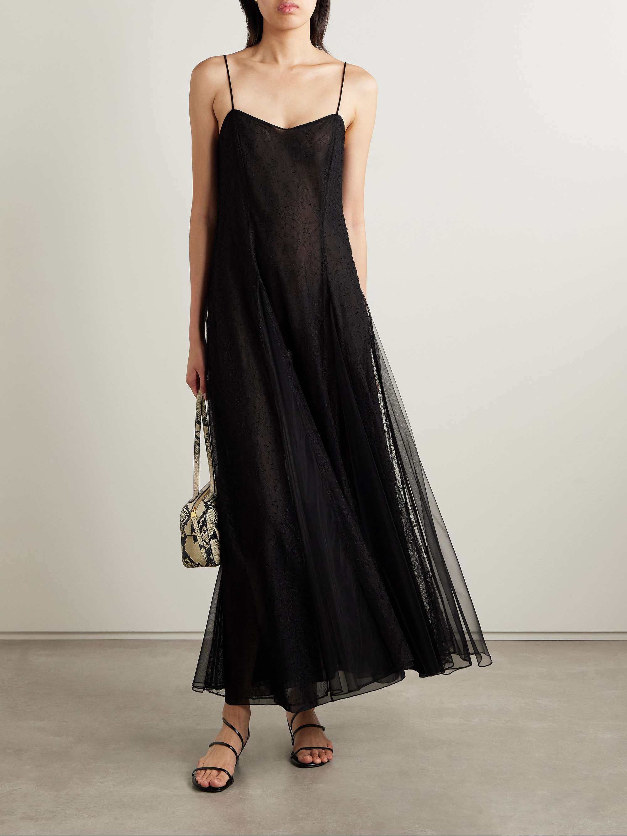 Gigi tulle-paneled Chantilly lace maxi dress view