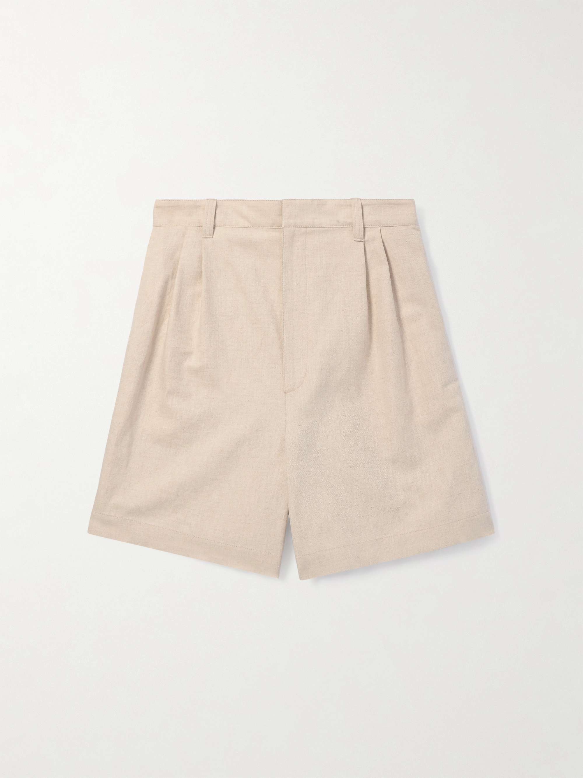 Straight-Leg Pleated Linen and Cotton-Blend Twill Shorts hero visual