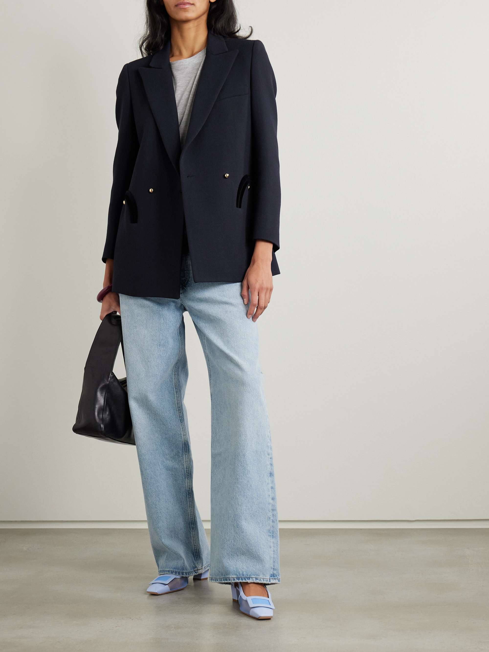 Resolute Everyday double-breasted velvet-trimmed wool-crepe blazer view
