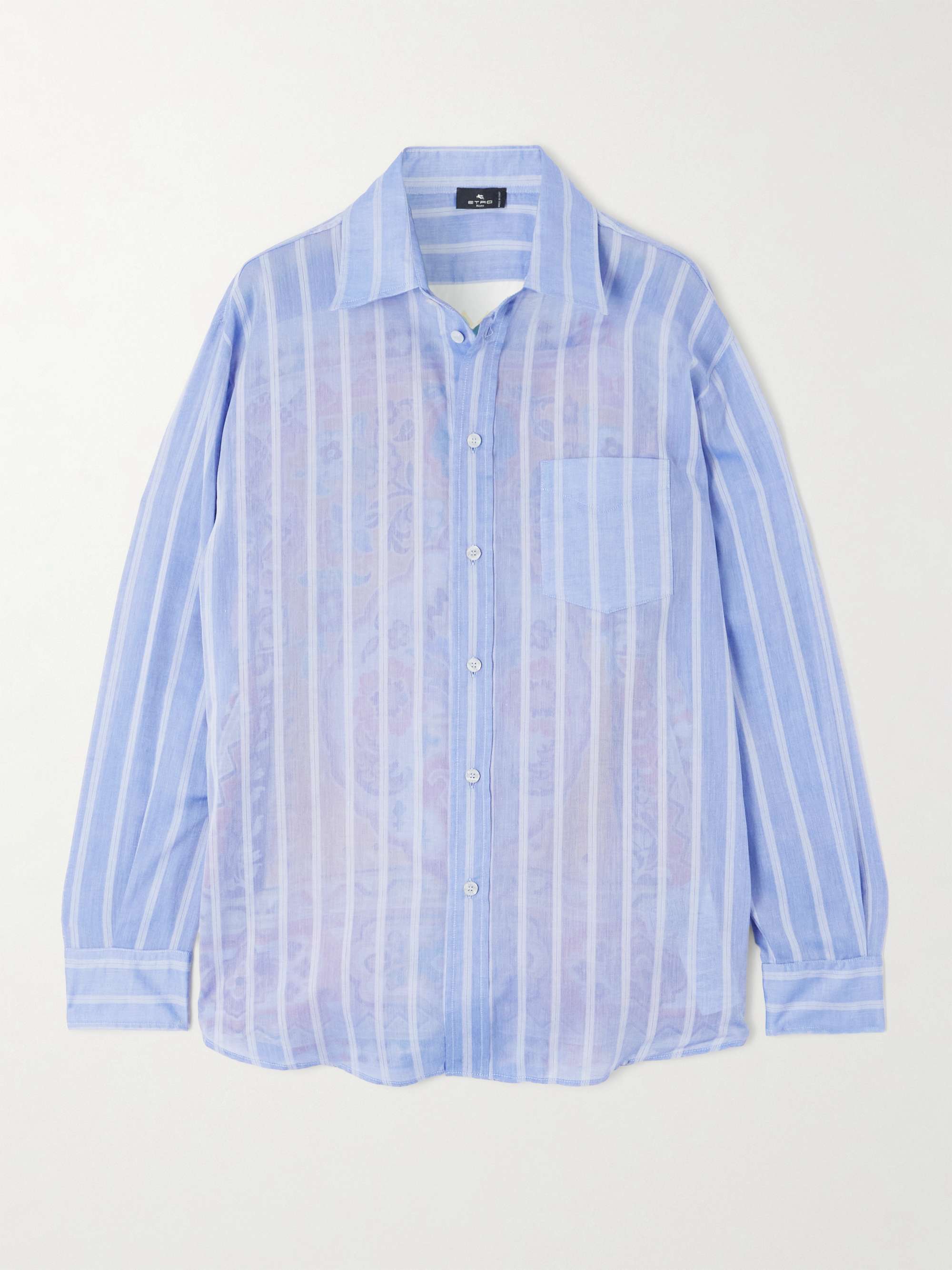 Printed silk and striped cotton-voile shirt hero visual