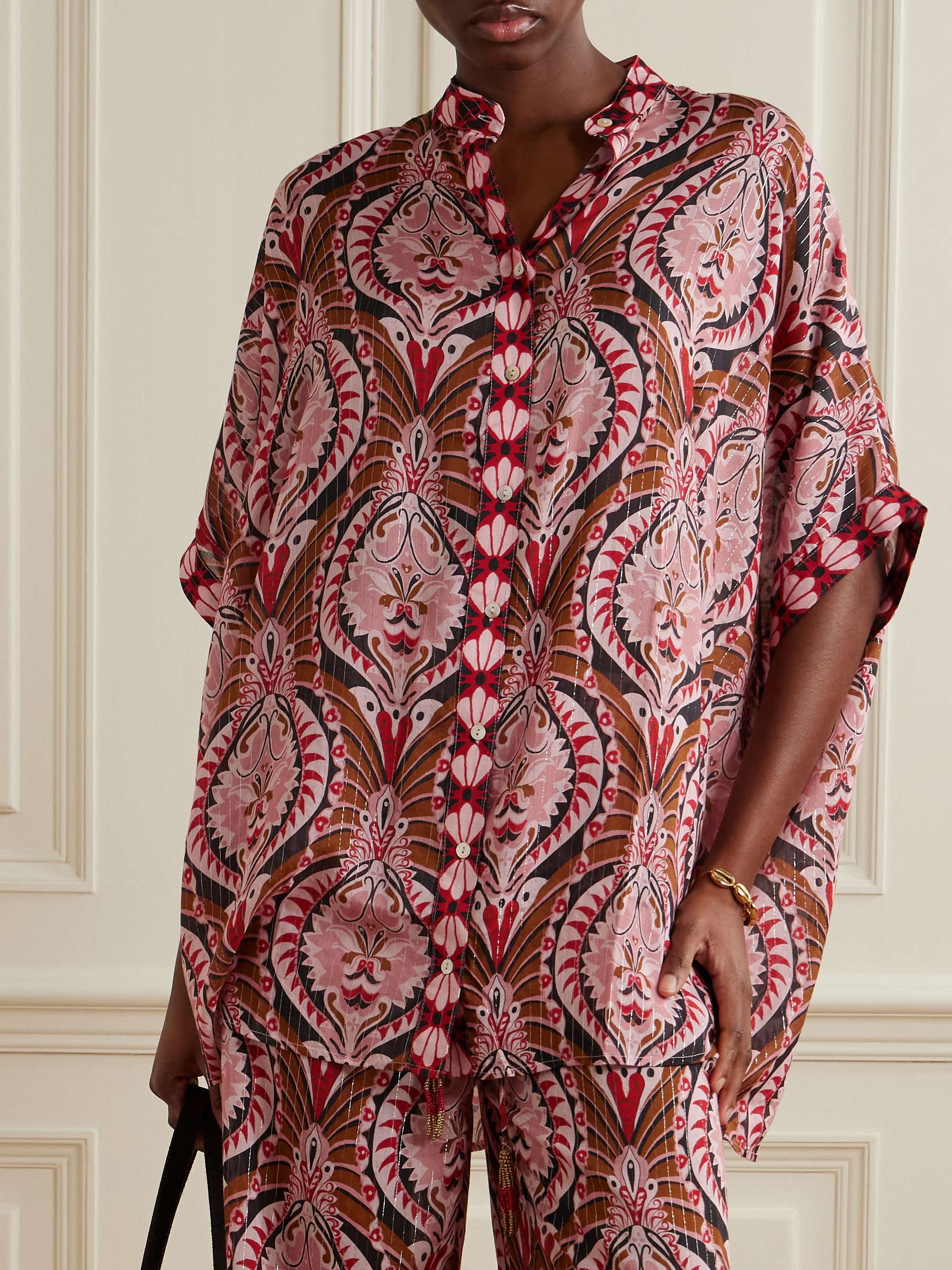 Pineapple Jewelry metallic printed voile shirt view