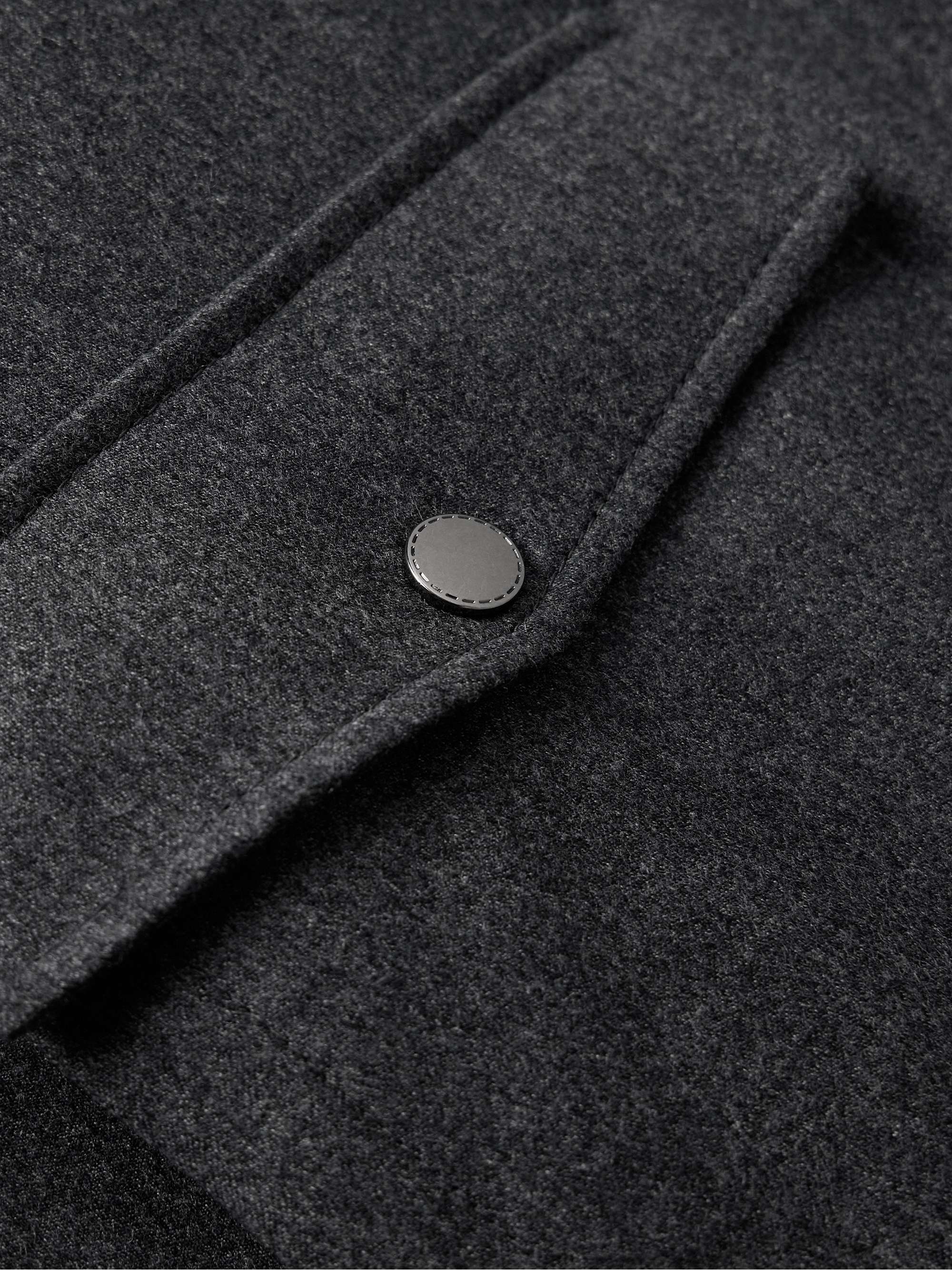 Shearling-Trimmed Padded Wool-Flannel Bomber Jacket view