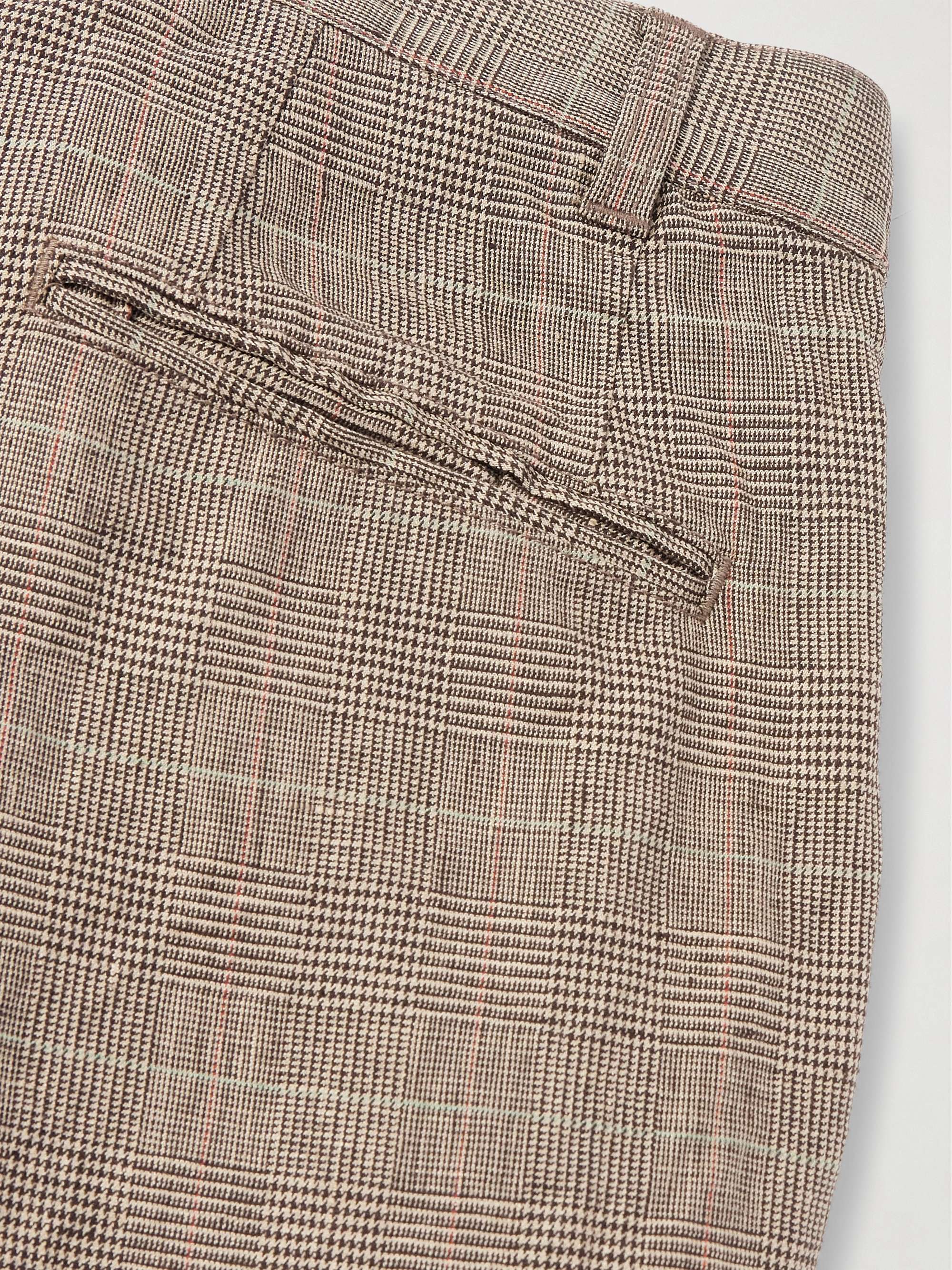 Straight-Leg Pleated Prince of Wales Checked Linen Suit Trousers view