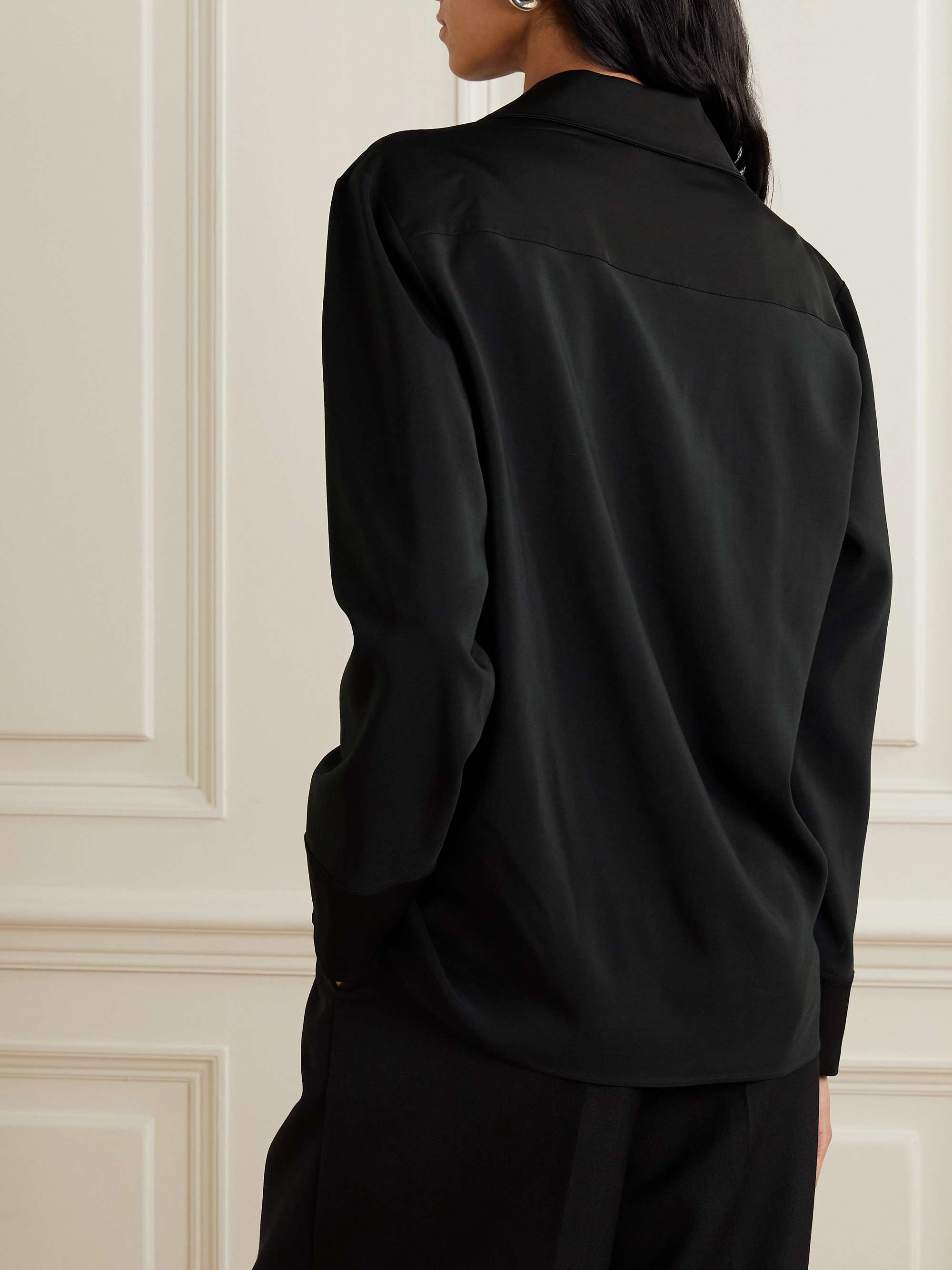 Satin-trimmed crepe shirt view