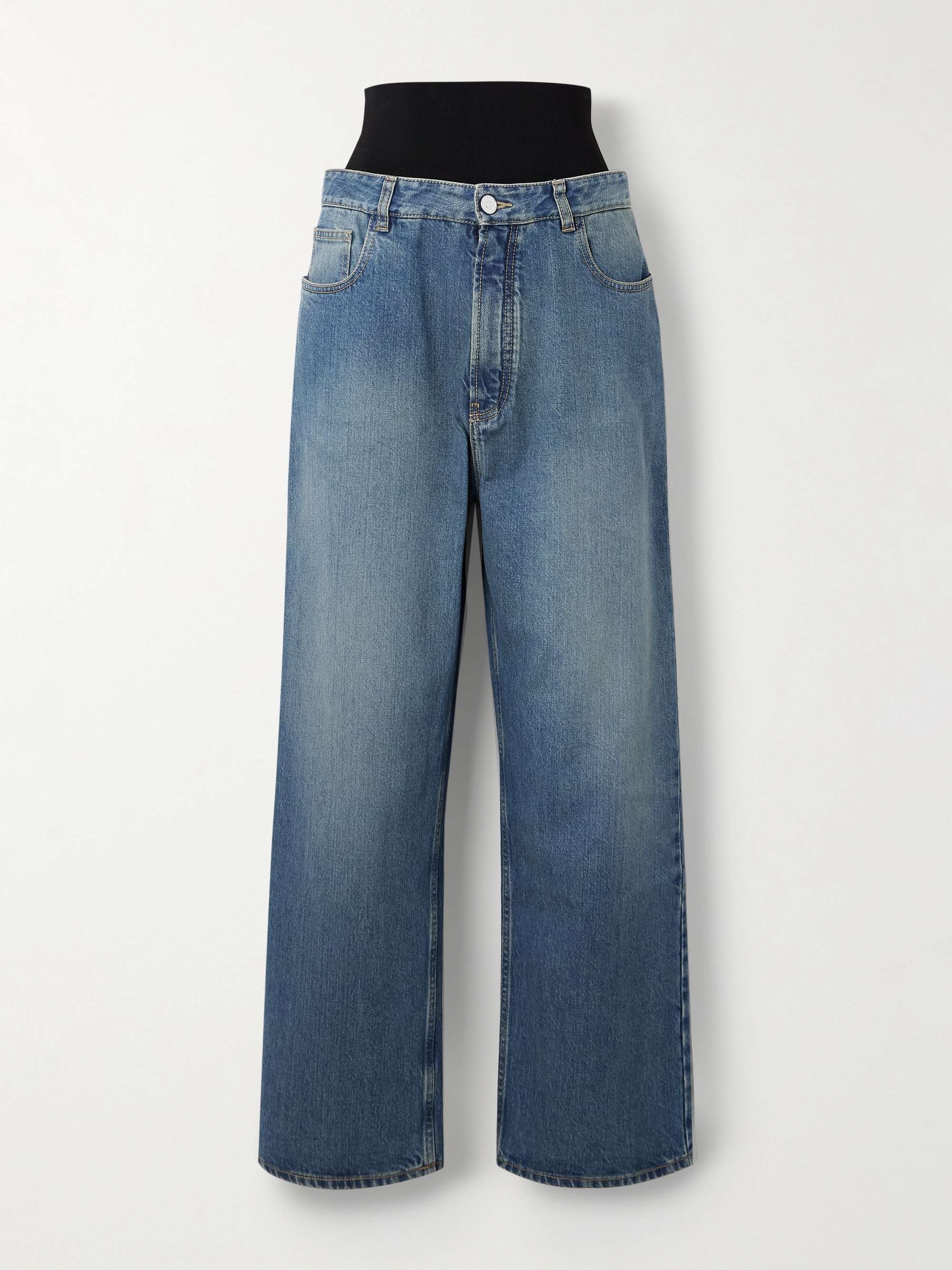 Layered jersey-trimmed wide-leg jeans hero visual