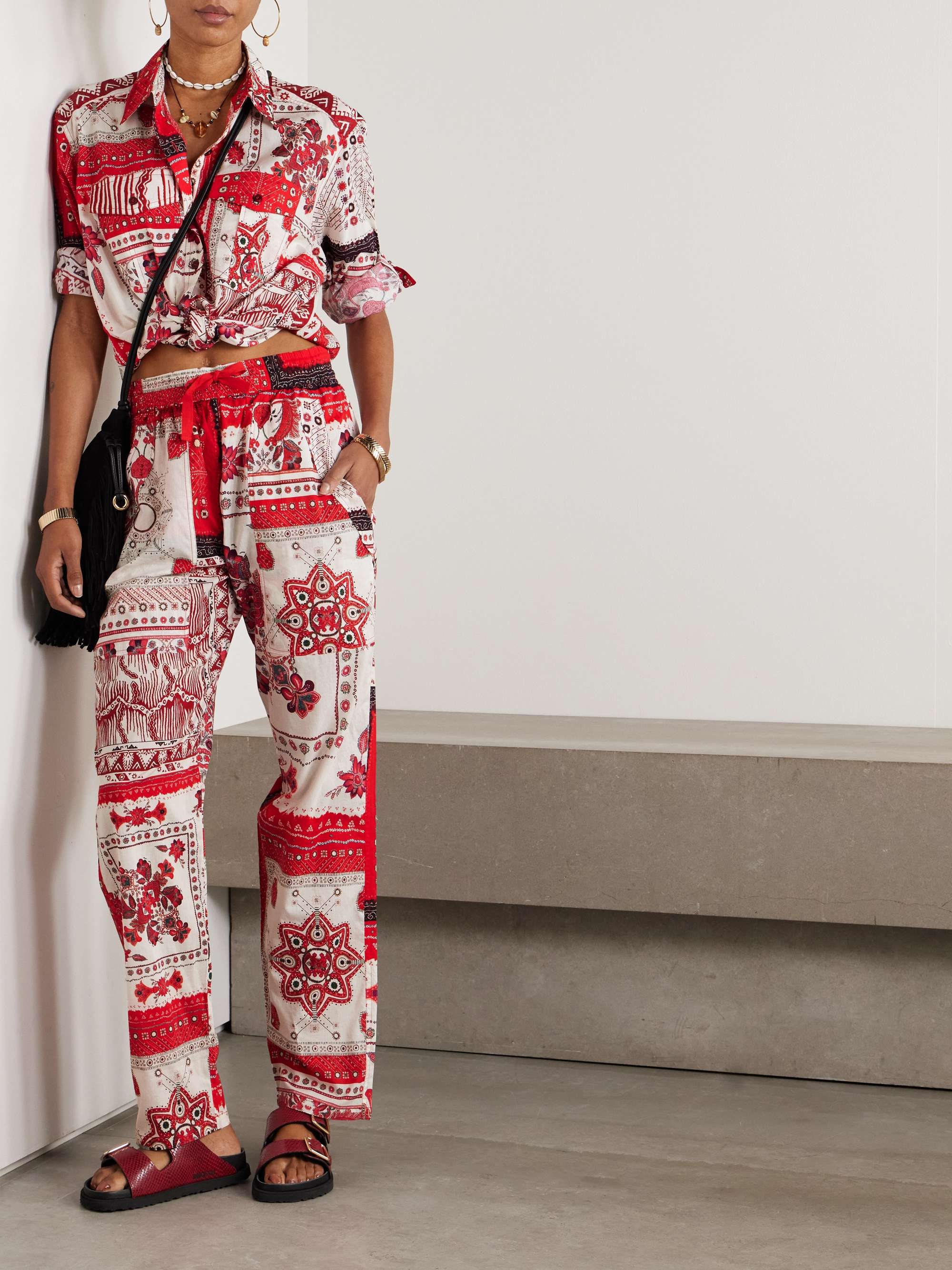 Fedora printed cotton-voile straight-leg pants view
