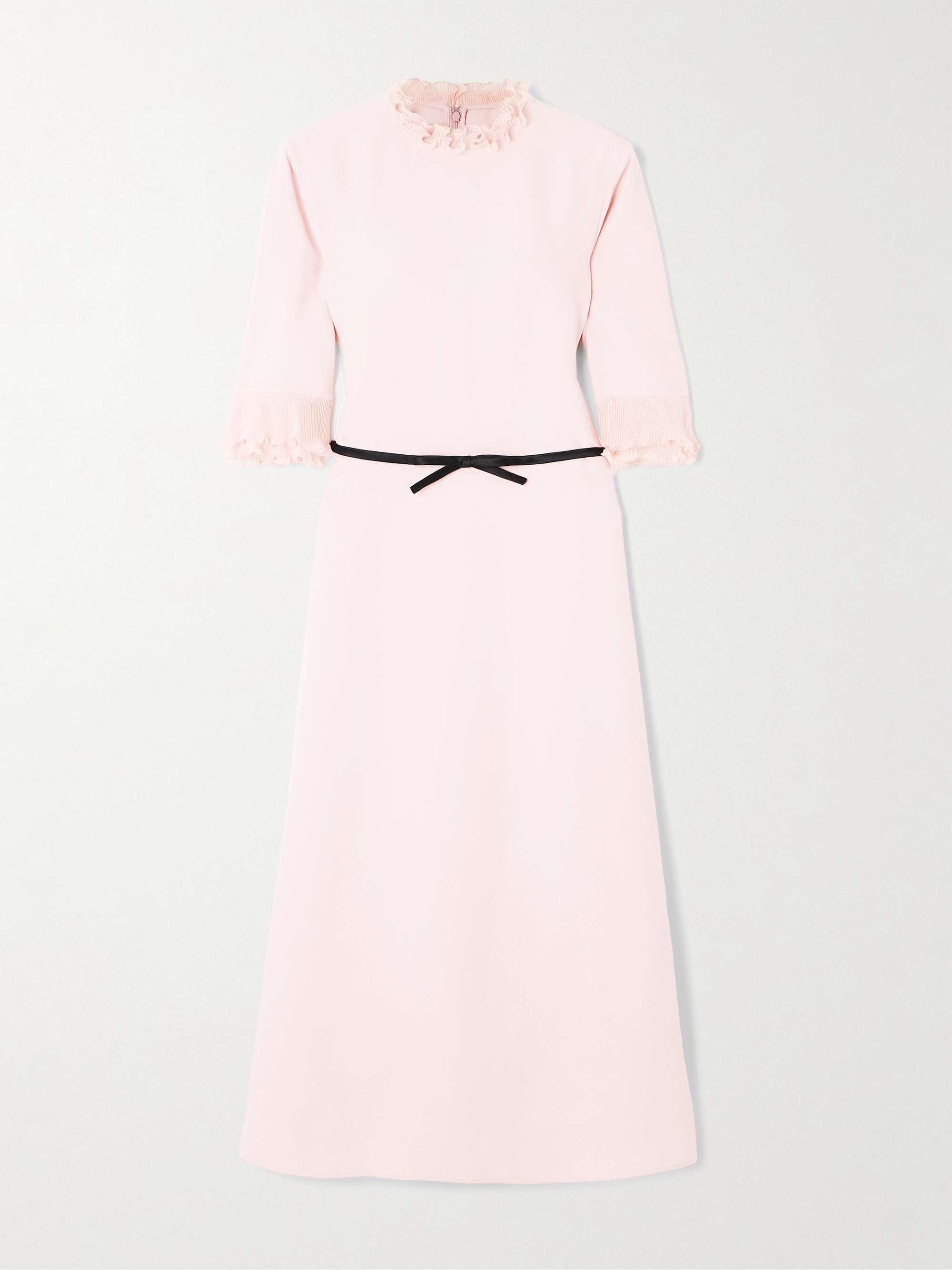 Belted plissé chiffon-trimmed crepe midi dress hero visual