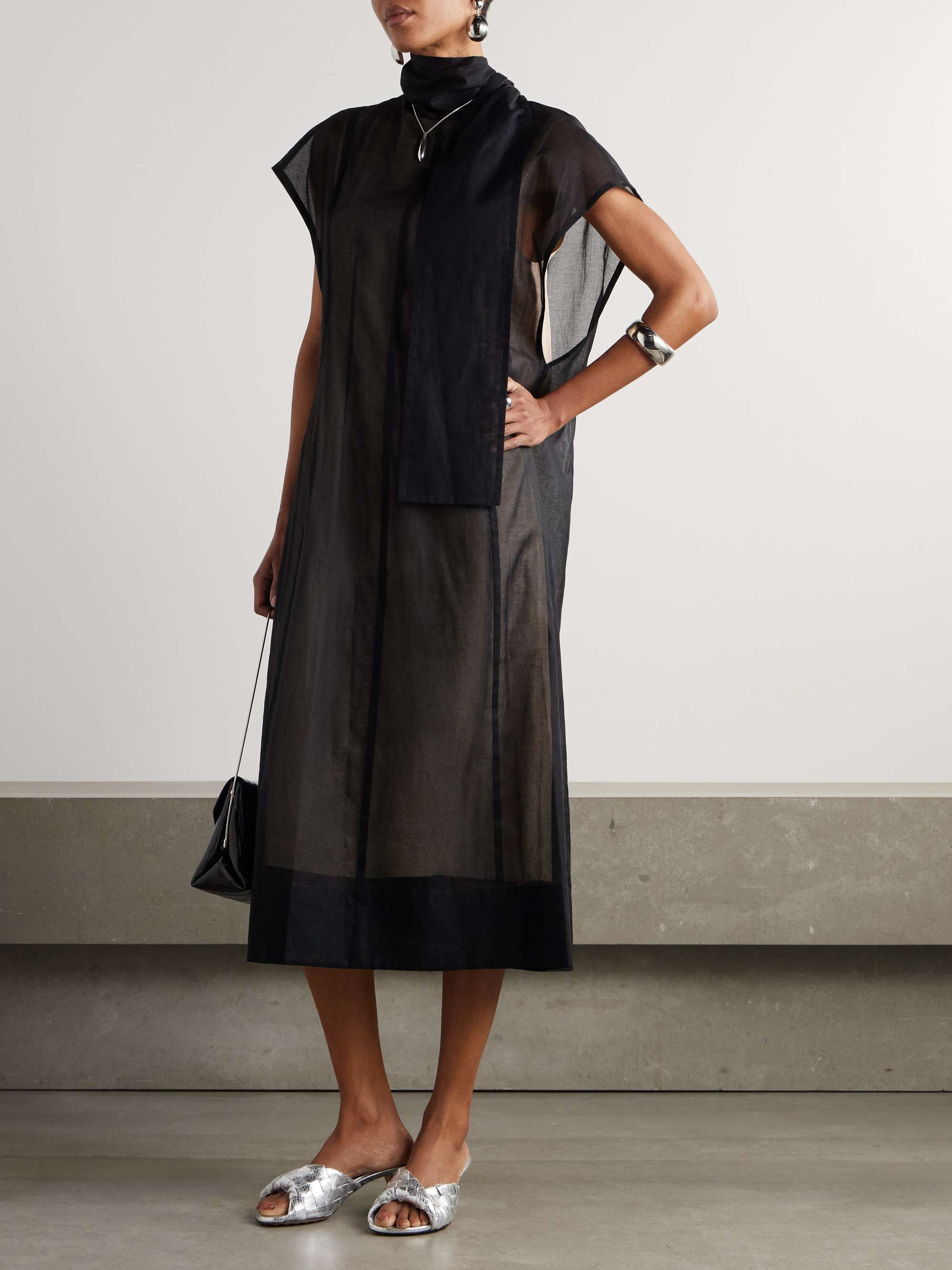 Scarf-effect cotton-organza midi dress view