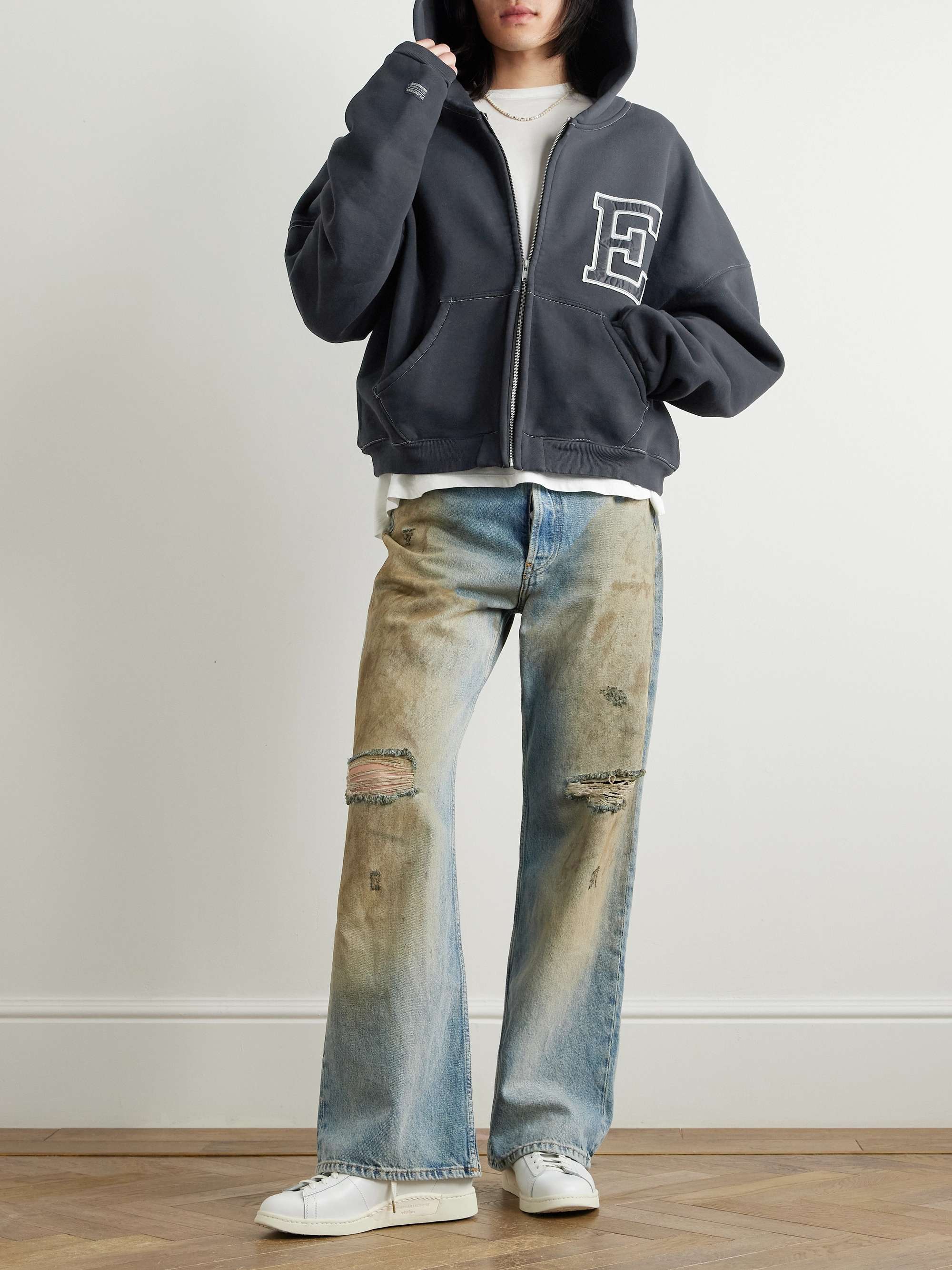 Oversized Logo-Appliquéd Cotton-Jersey Zip-Up Hoodie view