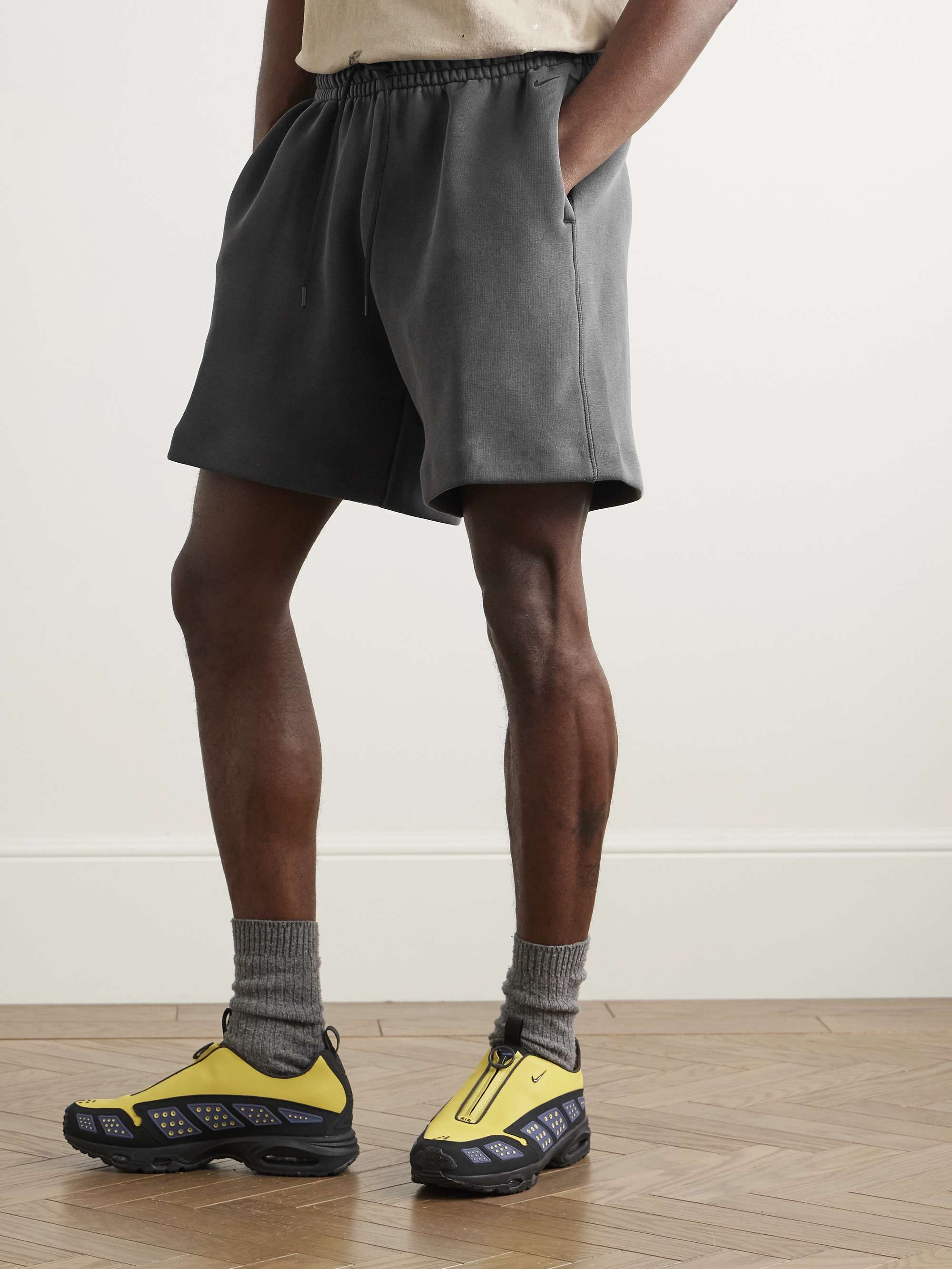 Wide-Leg Garment-Dyed Tech-Fleece Drawstring Shorts view